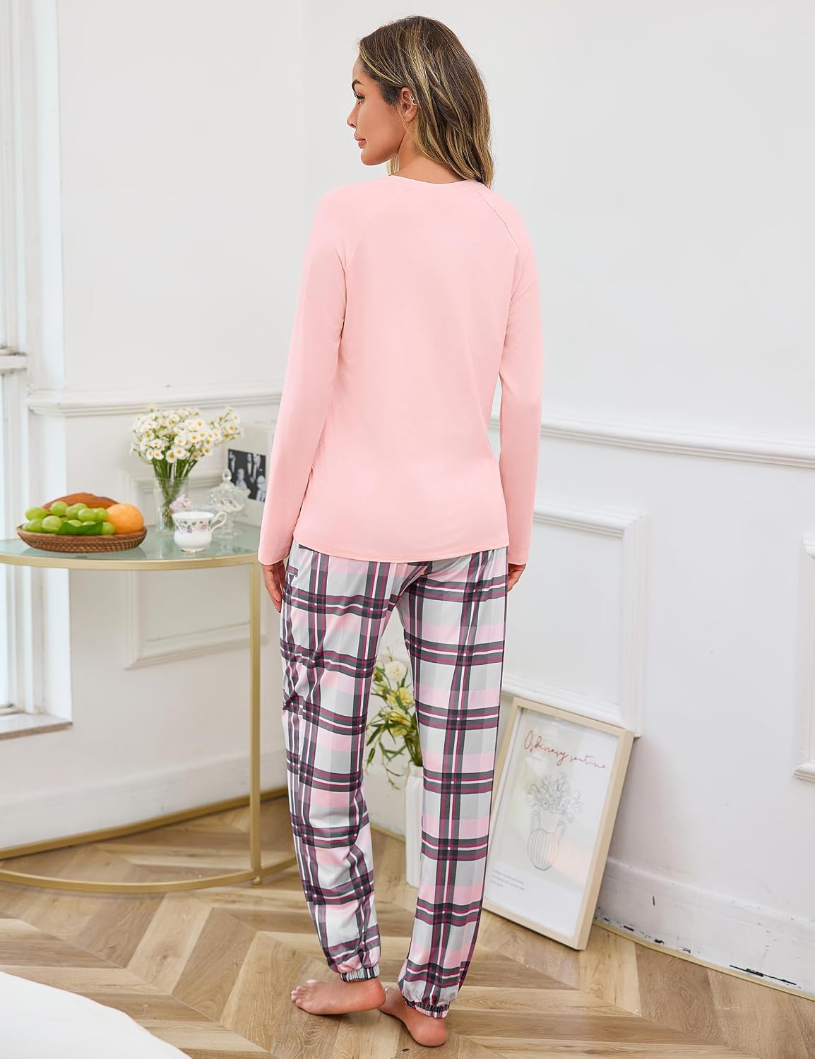 Thumbnail 3 de Uniexcosm Pyjama d'hiver en coton pour femme, rayé, manches longues – ensemble two-pieces
