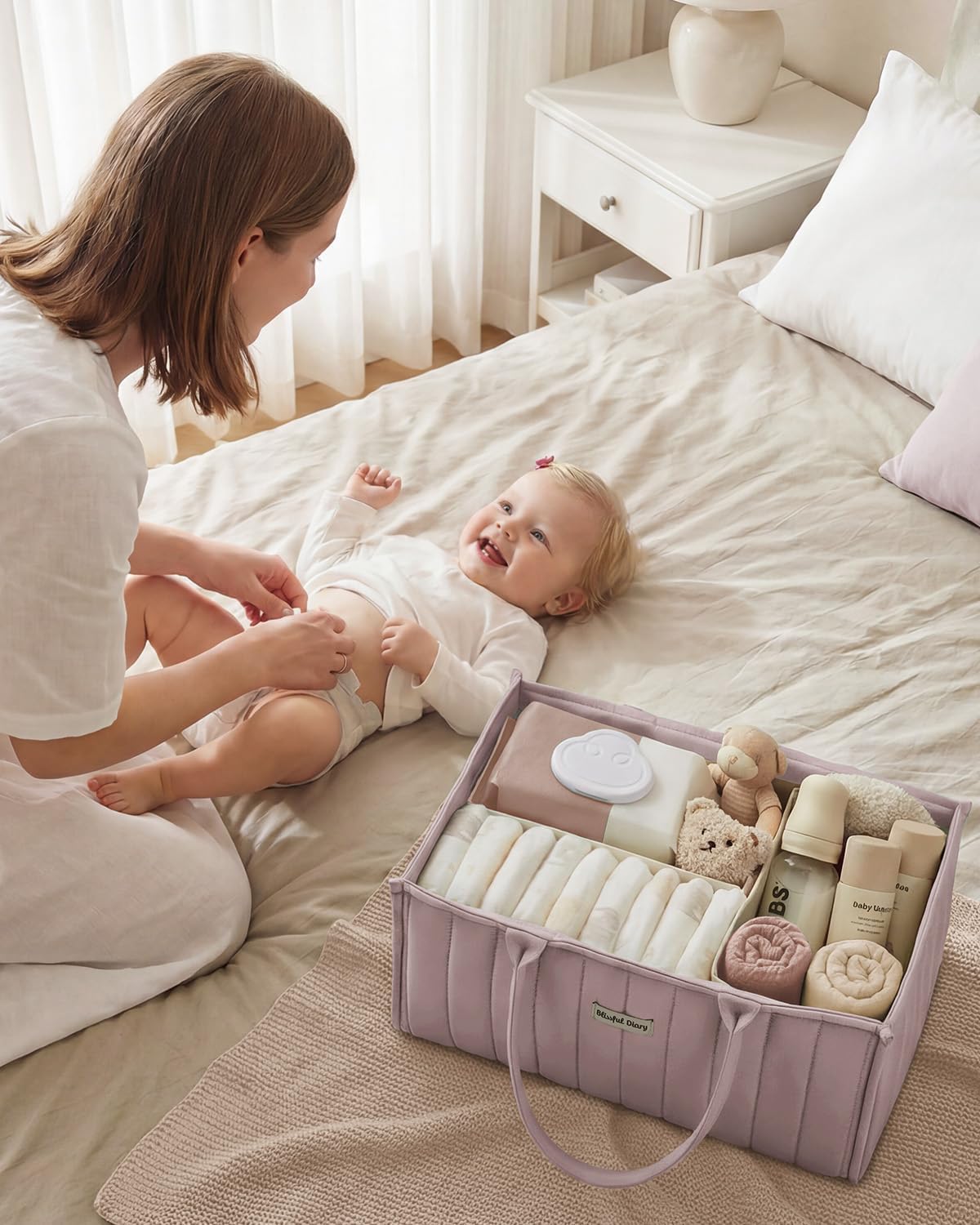 Detalle 2 de Blissful Diary Baby Diaper Caddy, Mauve Pink with Removable Dividers