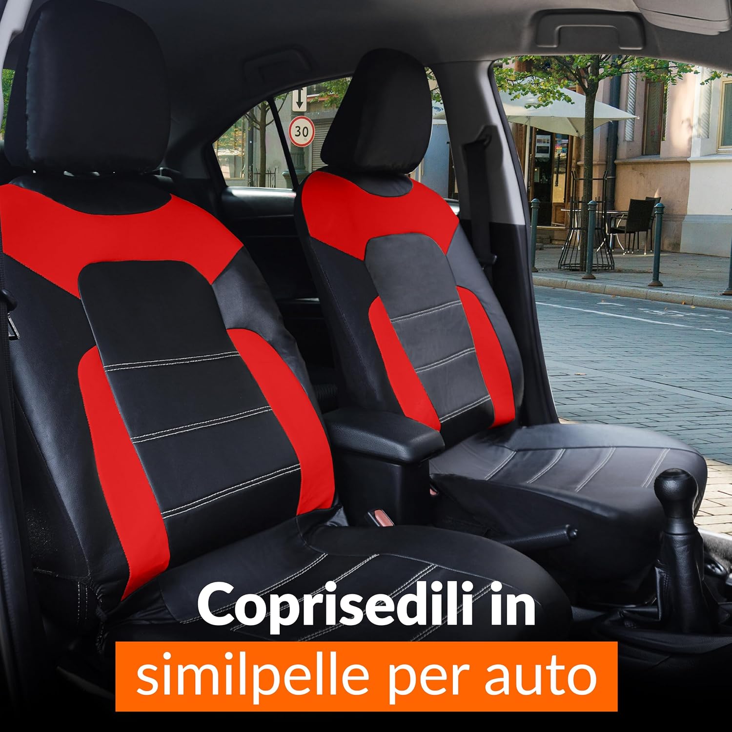 Detalle de Upgrade4cars Coprisedili Auto Universali Ecopelle Rosso – Set Completo Anteriore e Posteriore per Tutte le Stagioni