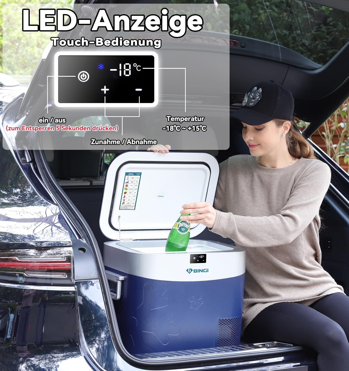 Thumbnail 4 de BINGI Kompressor-Kühlbox 22 l – tragbarer Auto-Kühlschrank 12/24V DC & 230V AC (15℃ bis -18℃)