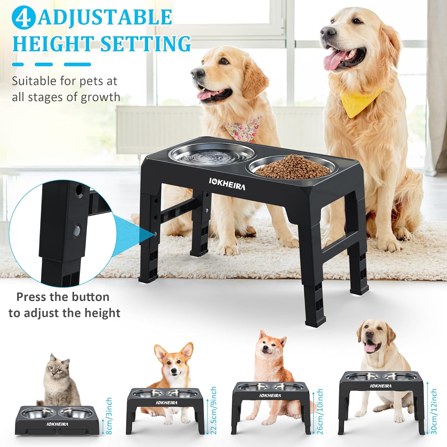Detalle 2 de IOKHEIRA Dog Bowls Stand 4-height adjustable