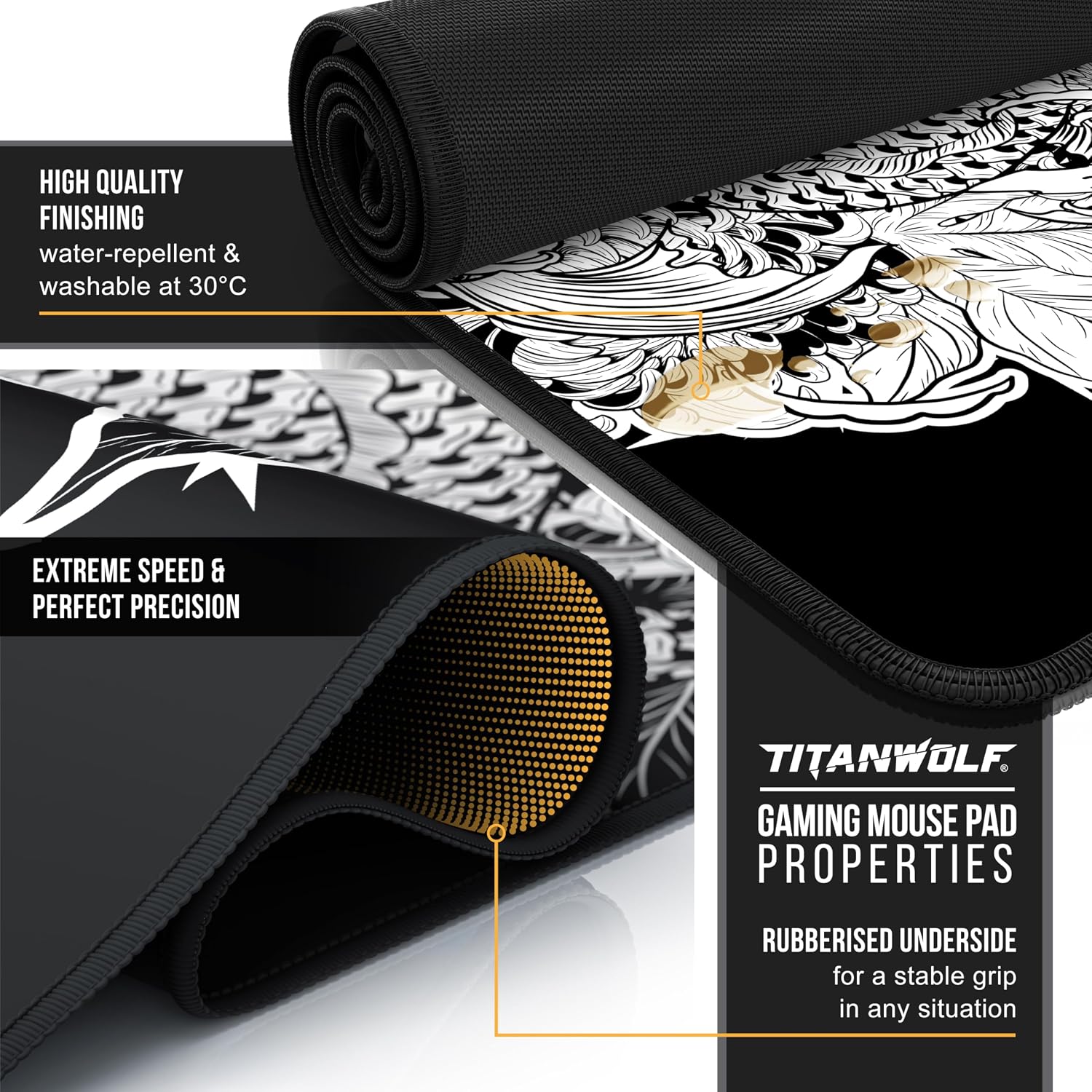 Detalle de TITANWOLF Koi Tattoo 3 XXL Speed Gaming Mouse Mat (900 x 400 x 3mm)
