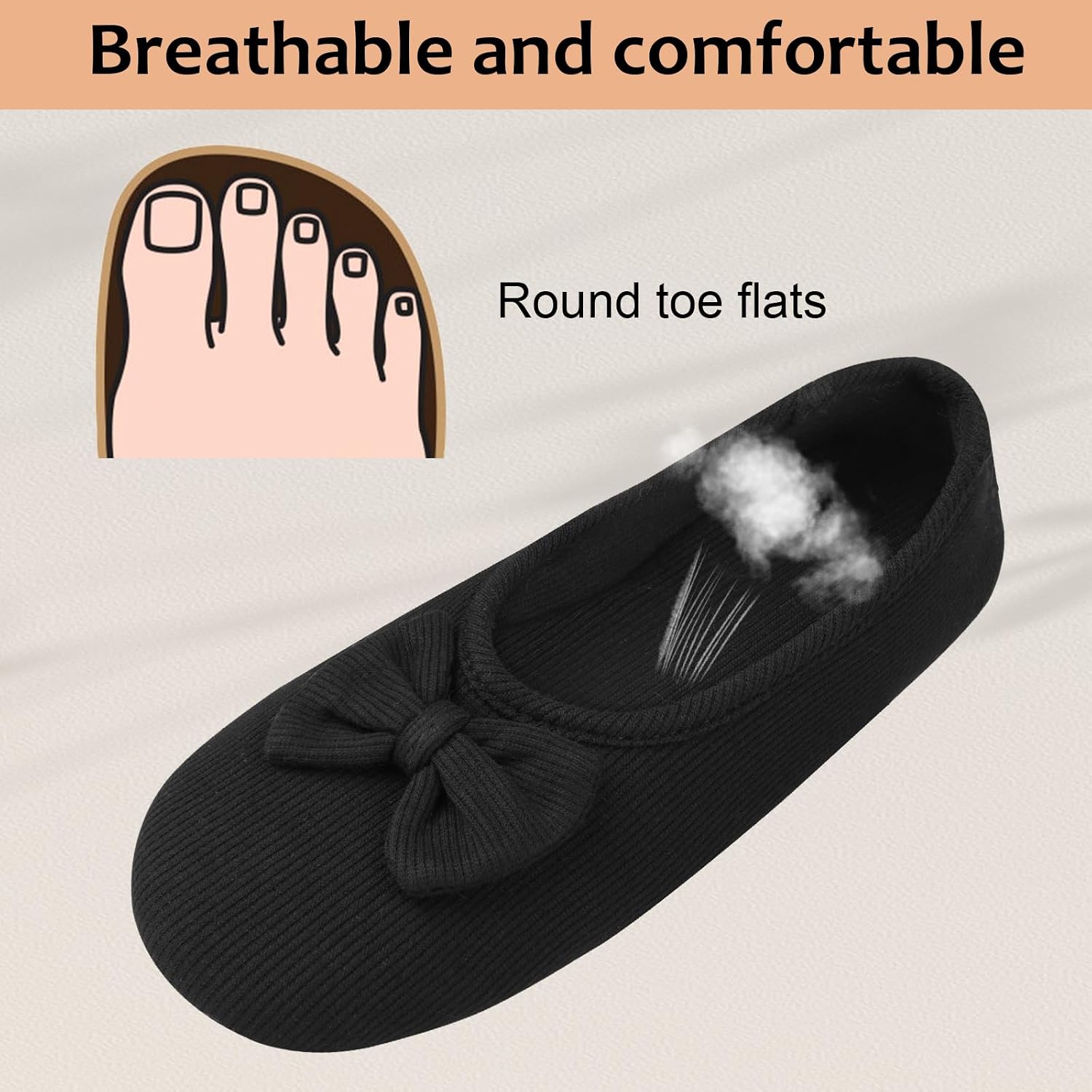 Thumbnail 5 de OFFCUP ballerinatofflor med minnesskum, rosett och halkfri gummisula