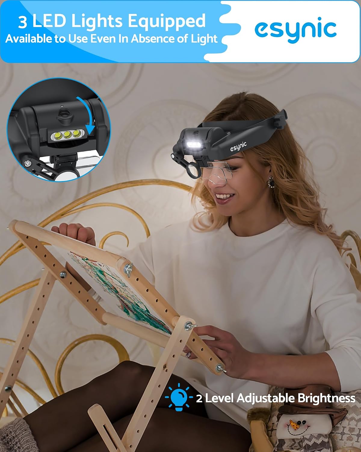 Thumbnail 4 de eSynic Headband Magnifier Professional 1X to 14X with Light (5 Detachable Lenses, Rechargeable, 3 LEDs)