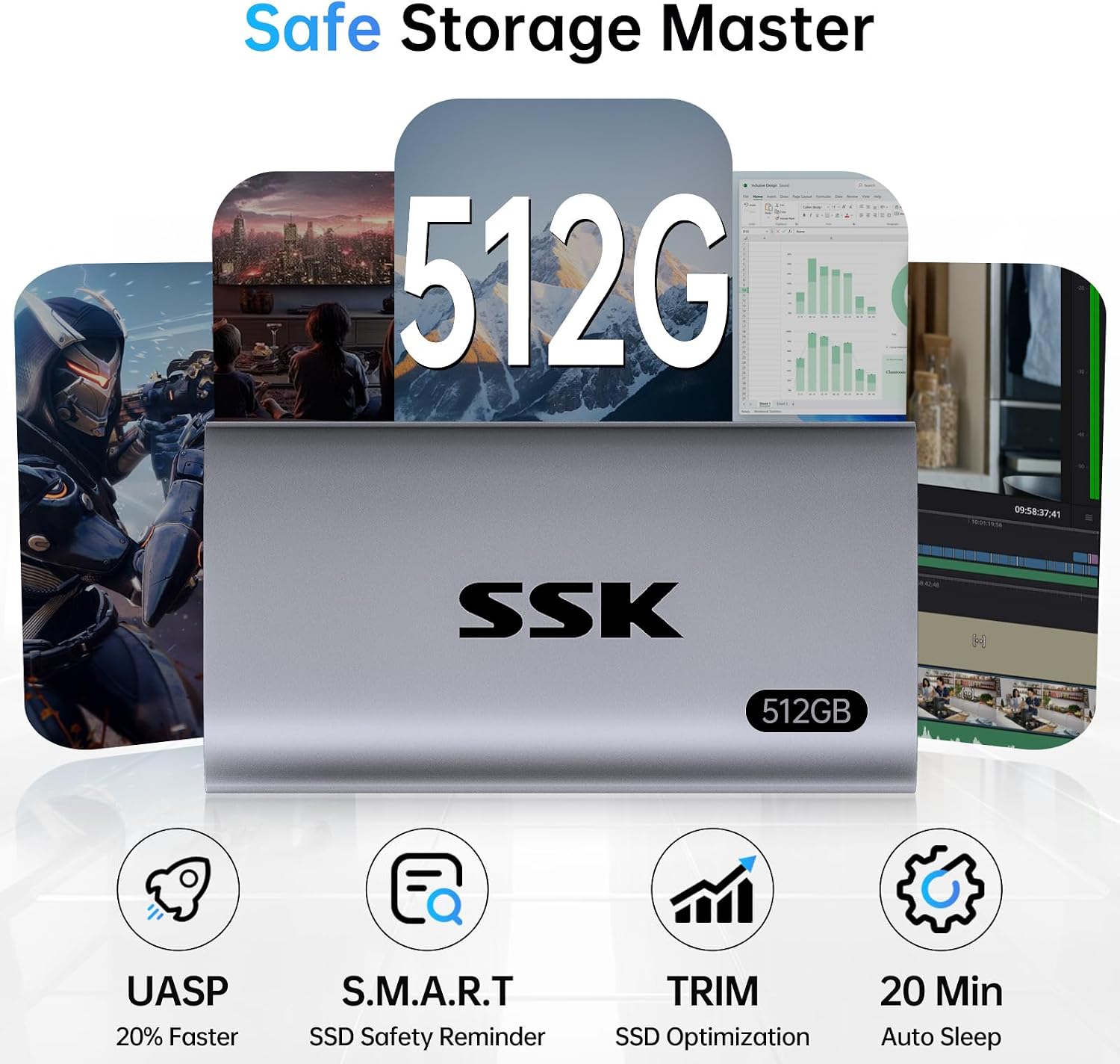 Thumbnail 3 de SSK Externe SSD 512GB USB 3.2 Gen2 Portable SSD – Kompakt, schnell und plattformübergreifend