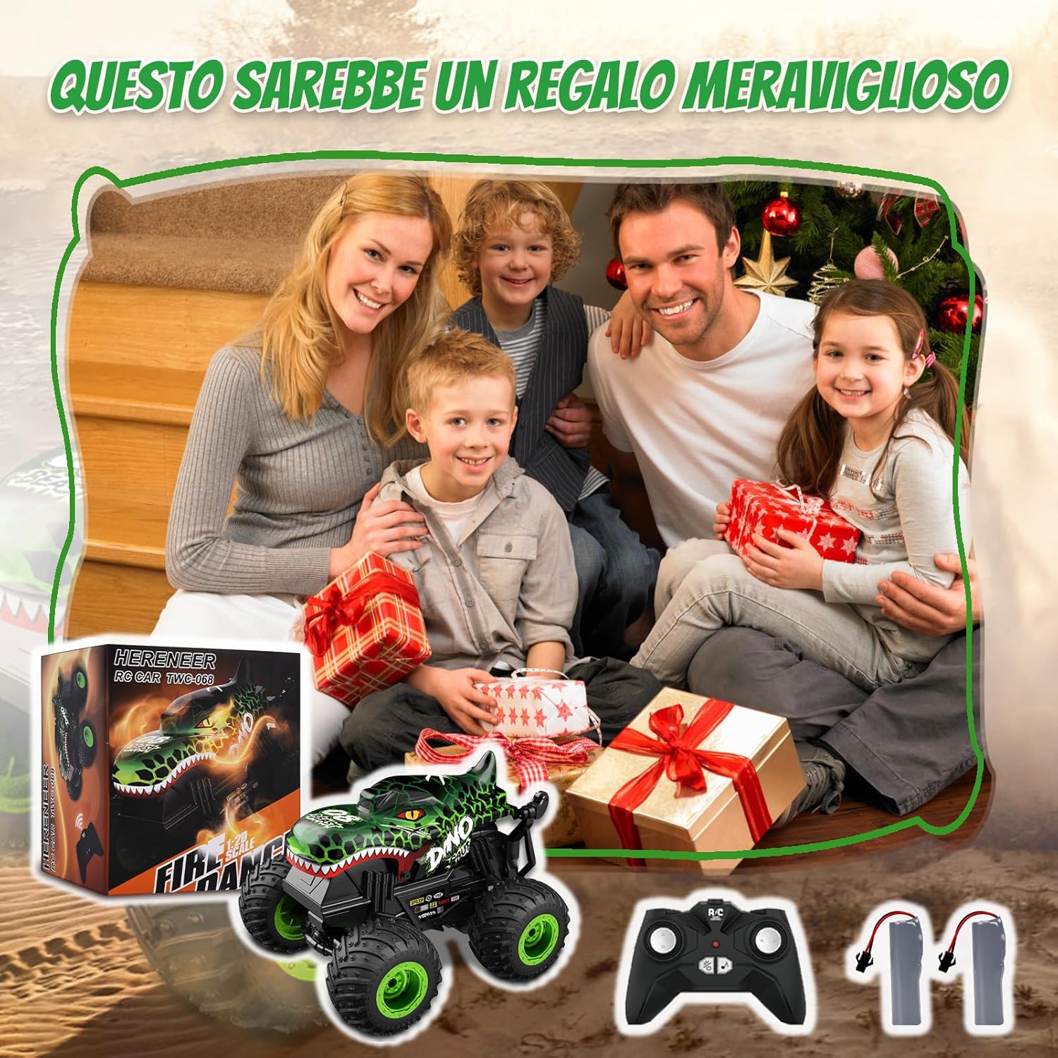 Detalle 2 de IEEILULU Macchina Telecomandata Monster Truck con LED: dinosauro su ruote per bambini 8–14 anni