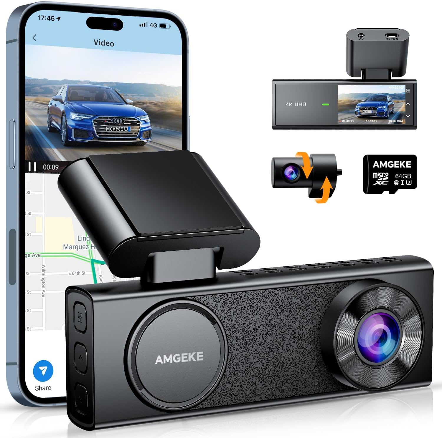 Detalle de AMGEKE 4K Dash Cam Front and Rear