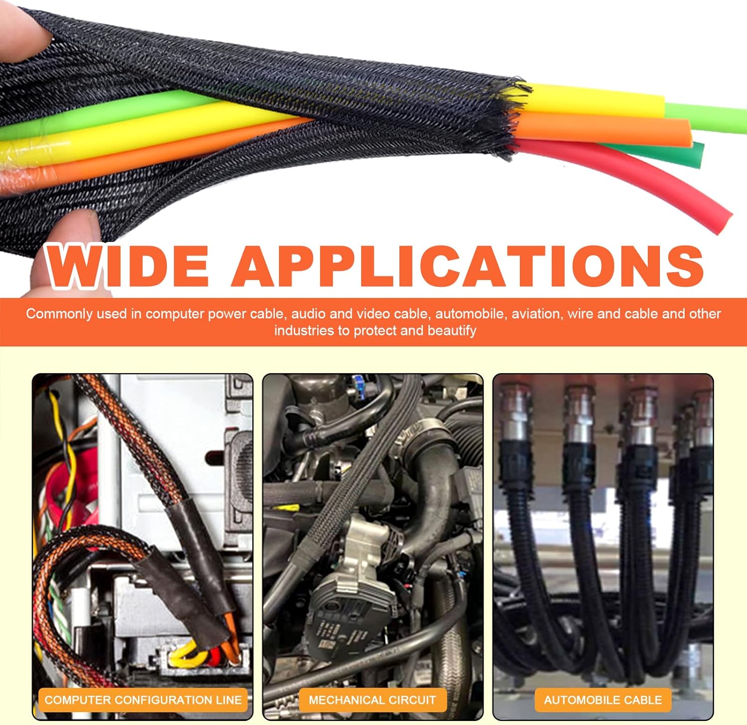 Thumbnail 6 de Tanstic 9.8Ft 1/2 Inch Braided Cable Sleeve – Durable PET Wire Loom for Messy Cables