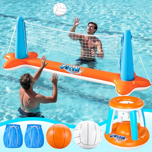 Detalle de JOYIN Flotteurs de piscine gonflables : terrain de volley-ball et panier de basket-ball