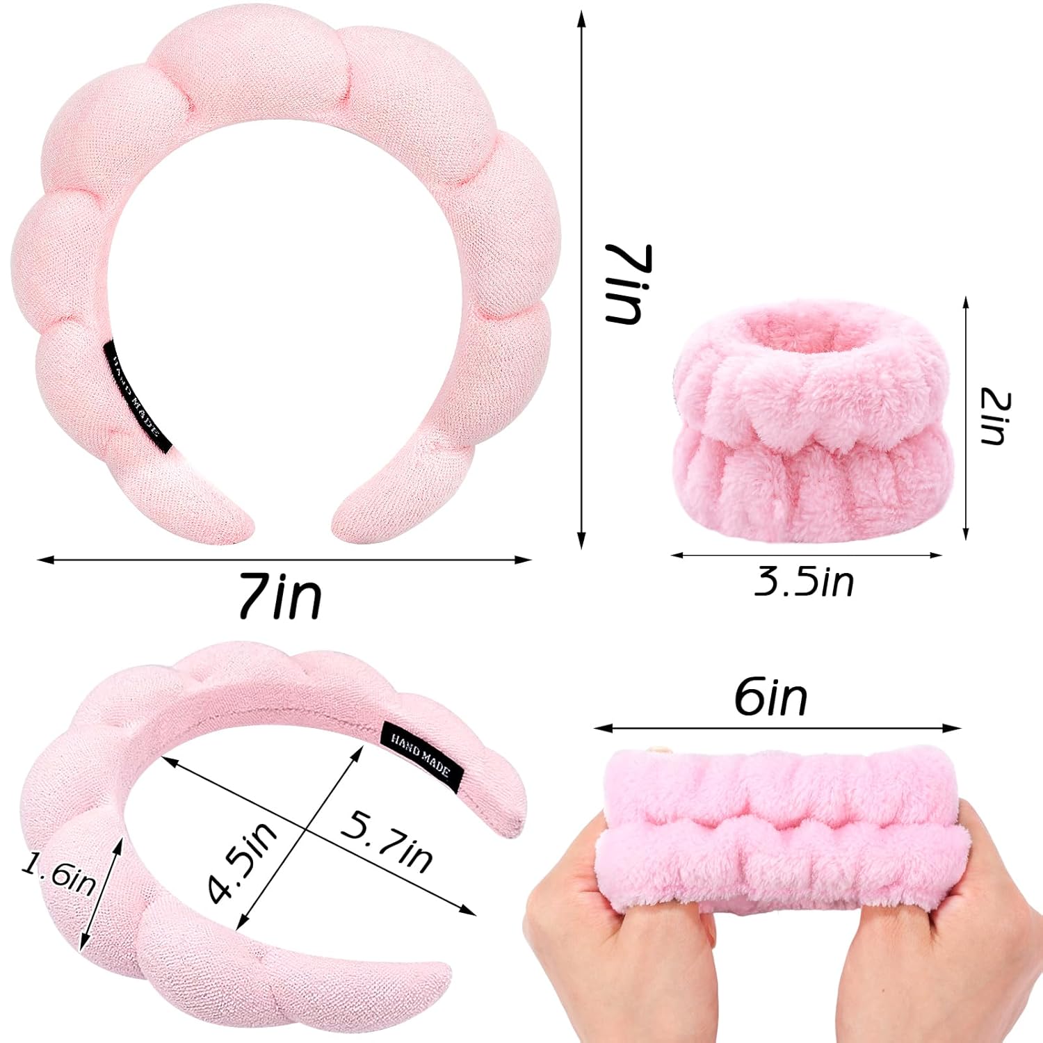 Detalle de Zkptops Spa Headband & Wristband Set (Pink) for Face Washing, Skincare & Makeup