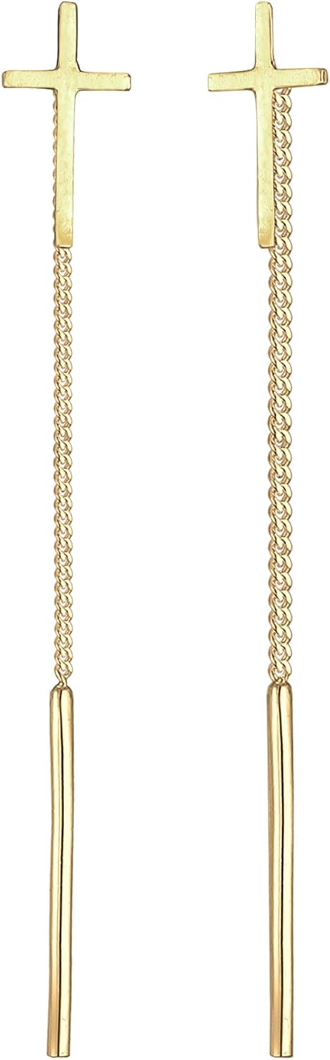 Detalle 1 de Elli Damen Echtschmuck Ohrhänger Kreuz- & Geo-Symbol aus 925 Sterling Silber vergoldet