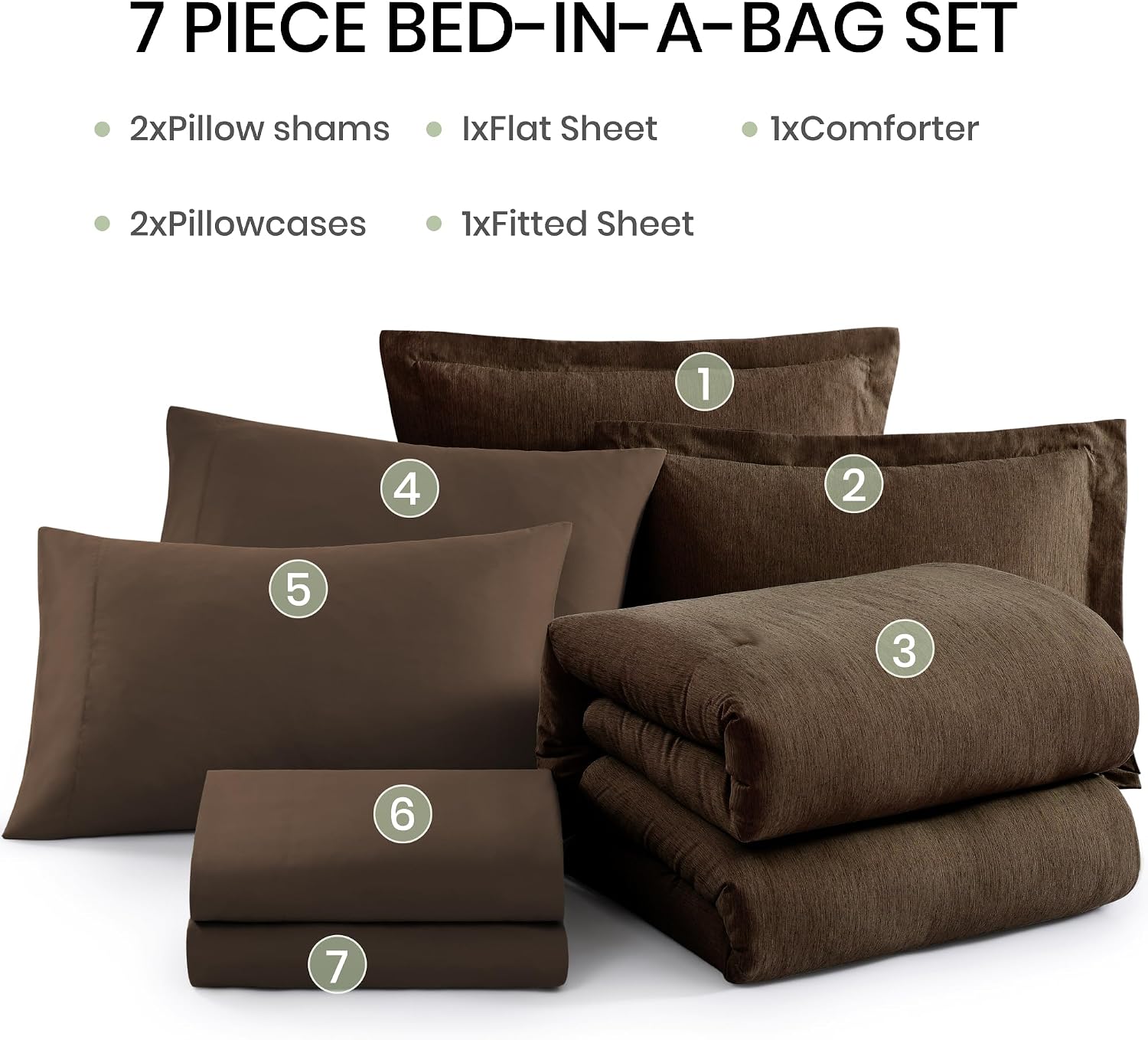 Thumbnail 6 de Monbix Full Size Comforter Set, Chocolate Brown Reversible Polyester Bedding