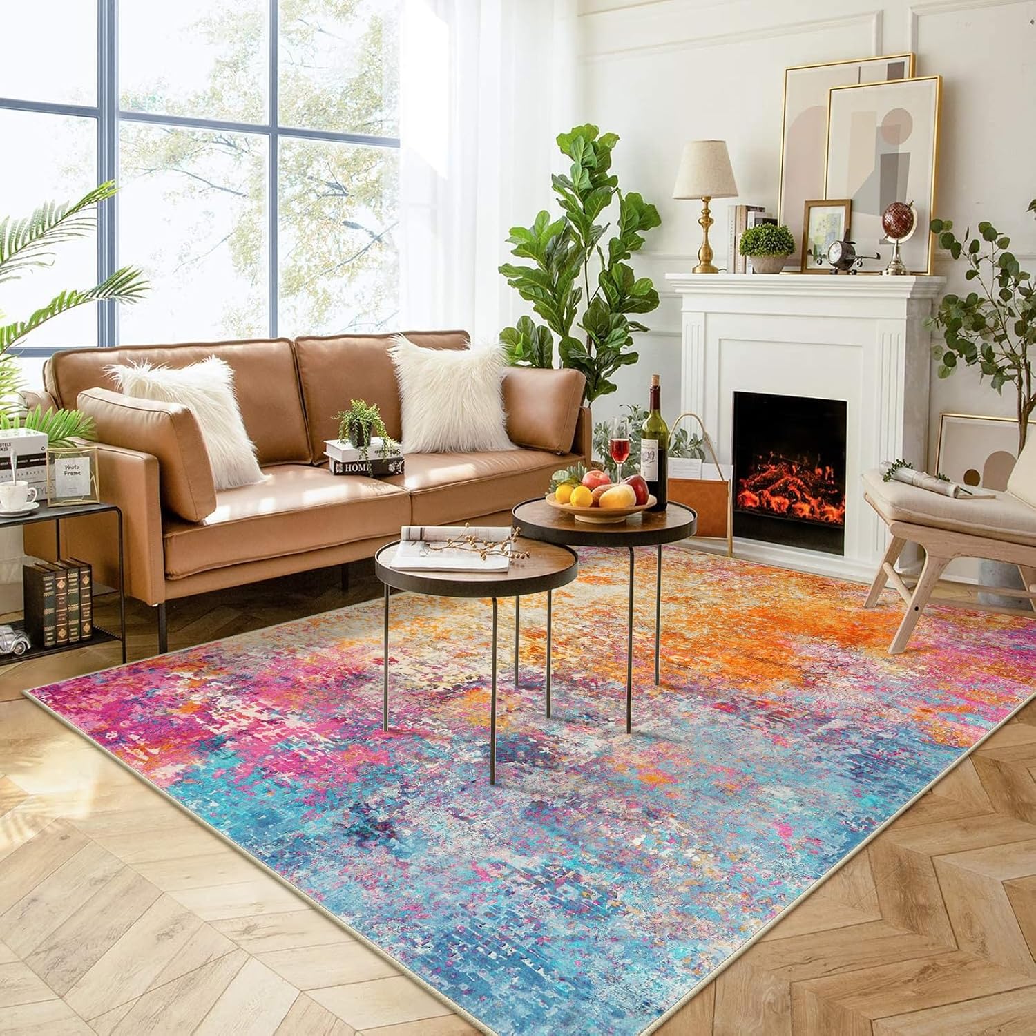 Lahome Modern Abstract Washable 8x10 Area Rug: Non-Slip, Soft Colorful Accent for Living Room or Bedroom
