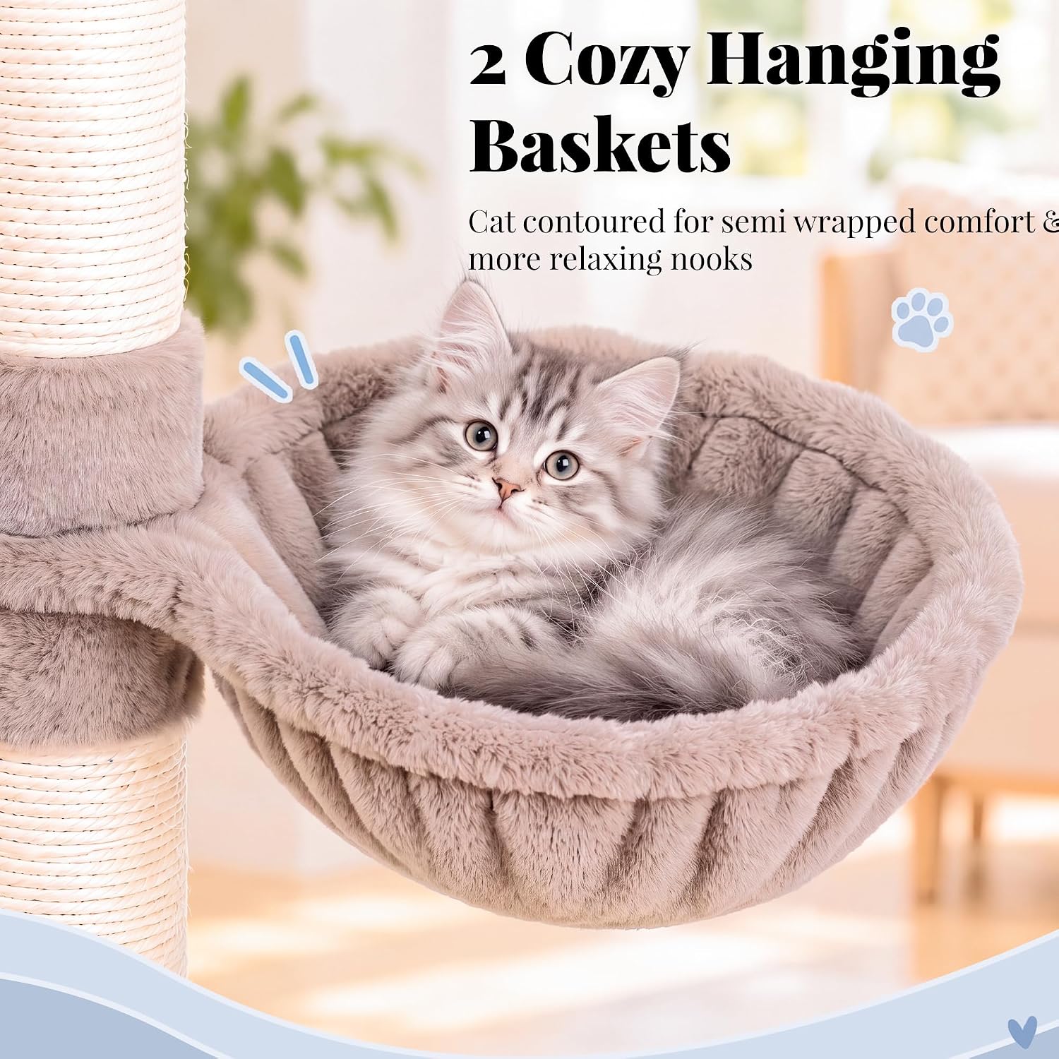Detalle 2 de Hey-brother MPJ038MU Cat Tree, 70.9-Inch Tower with Sisal Posts and Two Condos