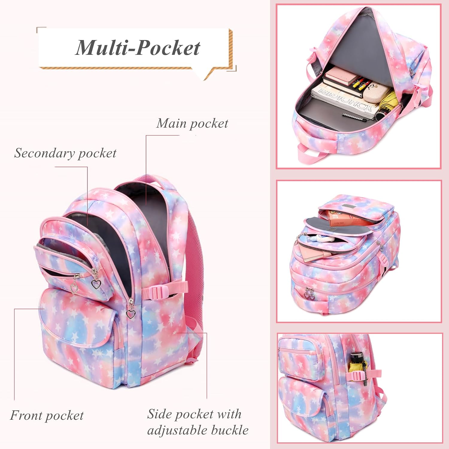 Thumbnail 3 de 3Pcs Gradient Star Backpack Set for Girls