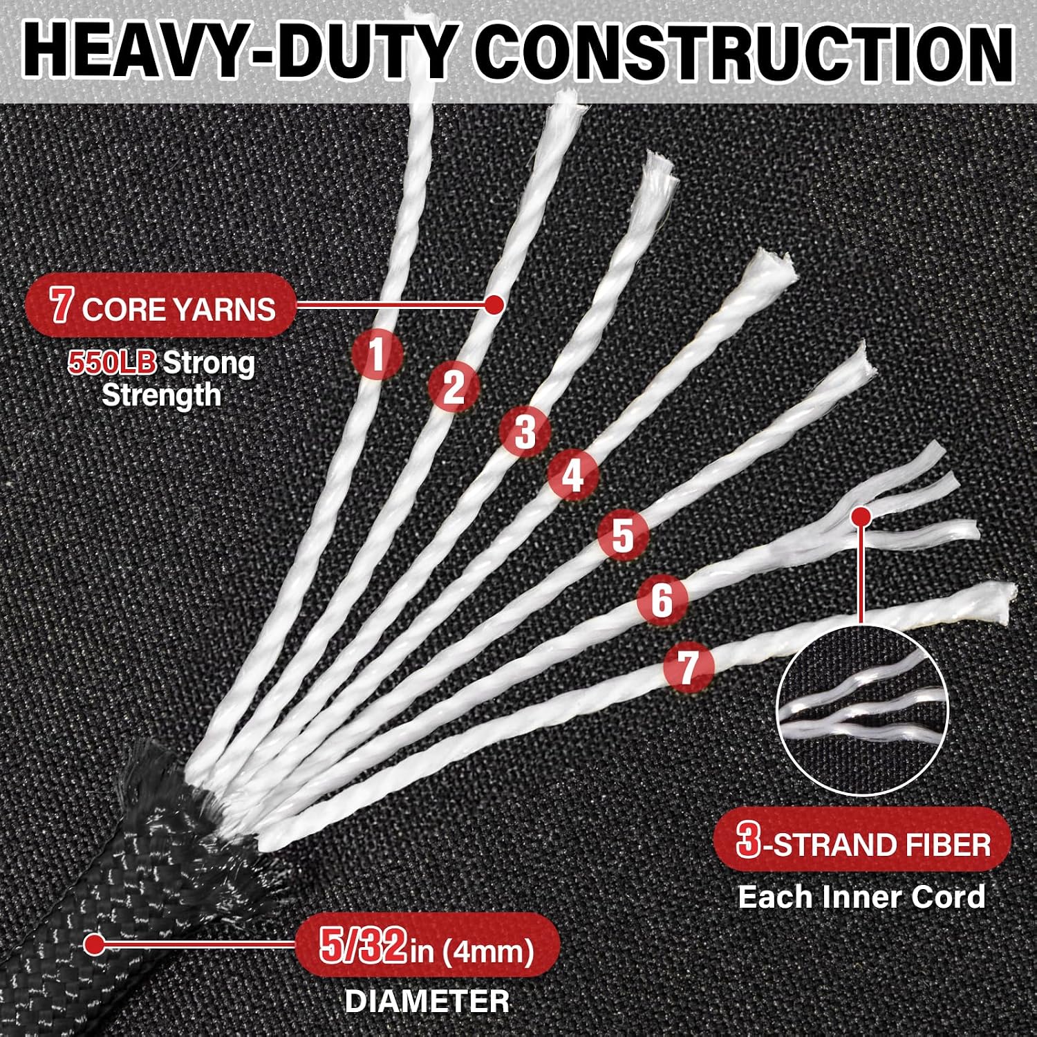Thumbnail 2 de Triberion 550lb-Black-100ft Paracord Rope, 4 mm, 7-Strand, Black