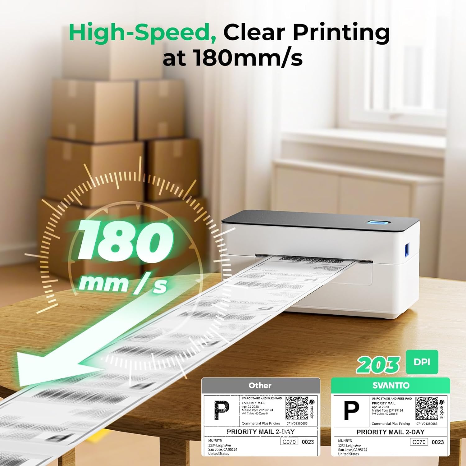 Thumbnail 2 de SVANTTO Bluetooth Shipping Label Printer 4x6 – High‑Speed, Inkless Thermal Printing for USPS, Etsy, Shopify