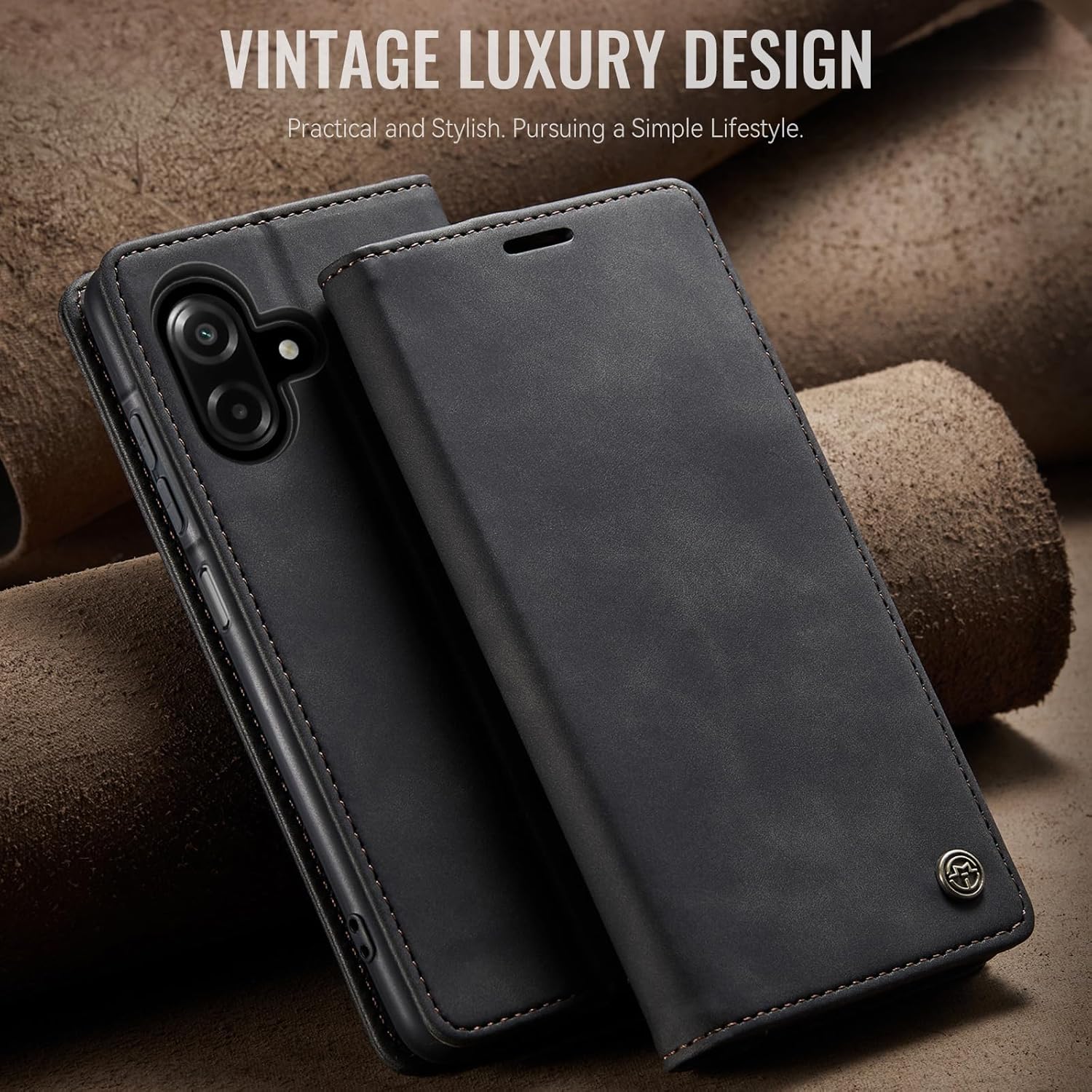 Thumbnail 2 de Monweicz Handyhülle für Samsung Galaxy A07 – klappbares Flip Case mit Kartenfach, Magnetverschluss & Standfunktion (Schwarz)