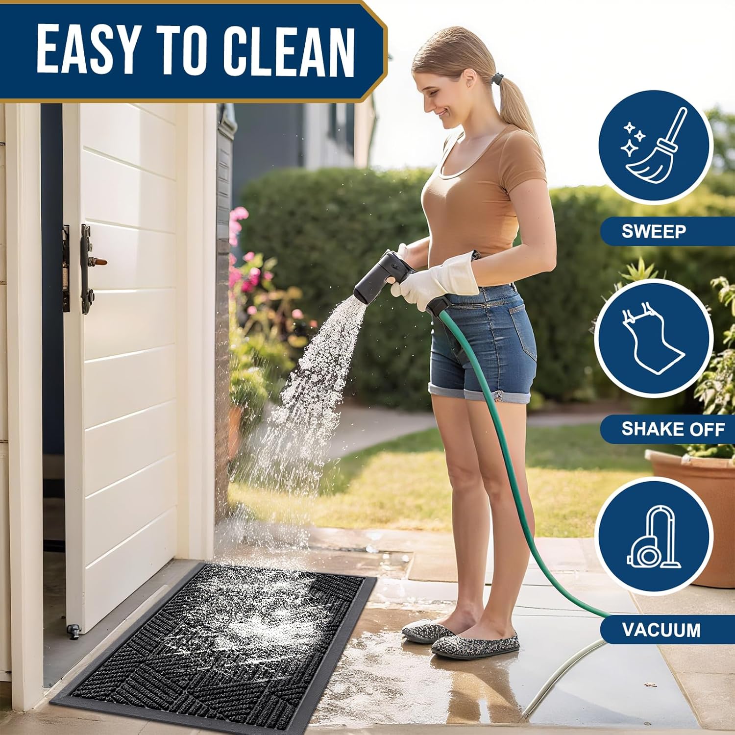Thumbnail 5 de smiry Smiry Front Door Mat Outside Entrance (47x32) Natural Rubber Doormat for Indoor/Outdoor Entry, Irregular Triangle, Black