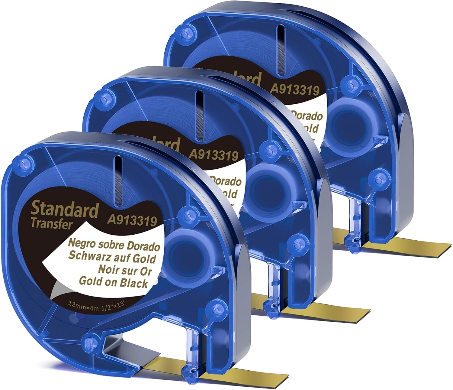 Detalle de Label KINGDOM 913319 LetraTag Label Tape, Gold on Black, 3-Pack