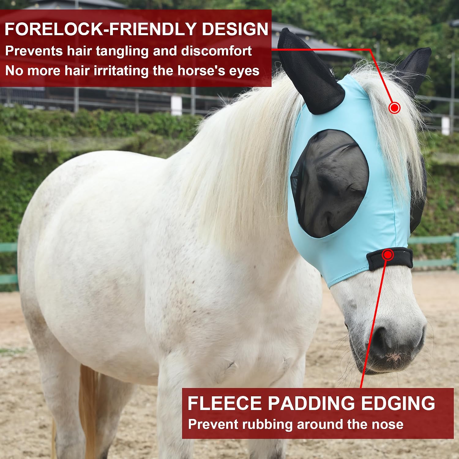 Thumbnail 5 de Leberna Horse Fly Mask with Ears Lake Blue
