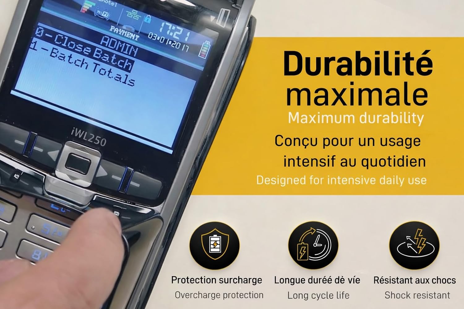 Thumbnail 2 de Batterie Ventalia pour terminaux Ingenico (Move 3500/Move 5000/IWL220–IWL252) – Li‑ion 3,6 V 2,25 Ah