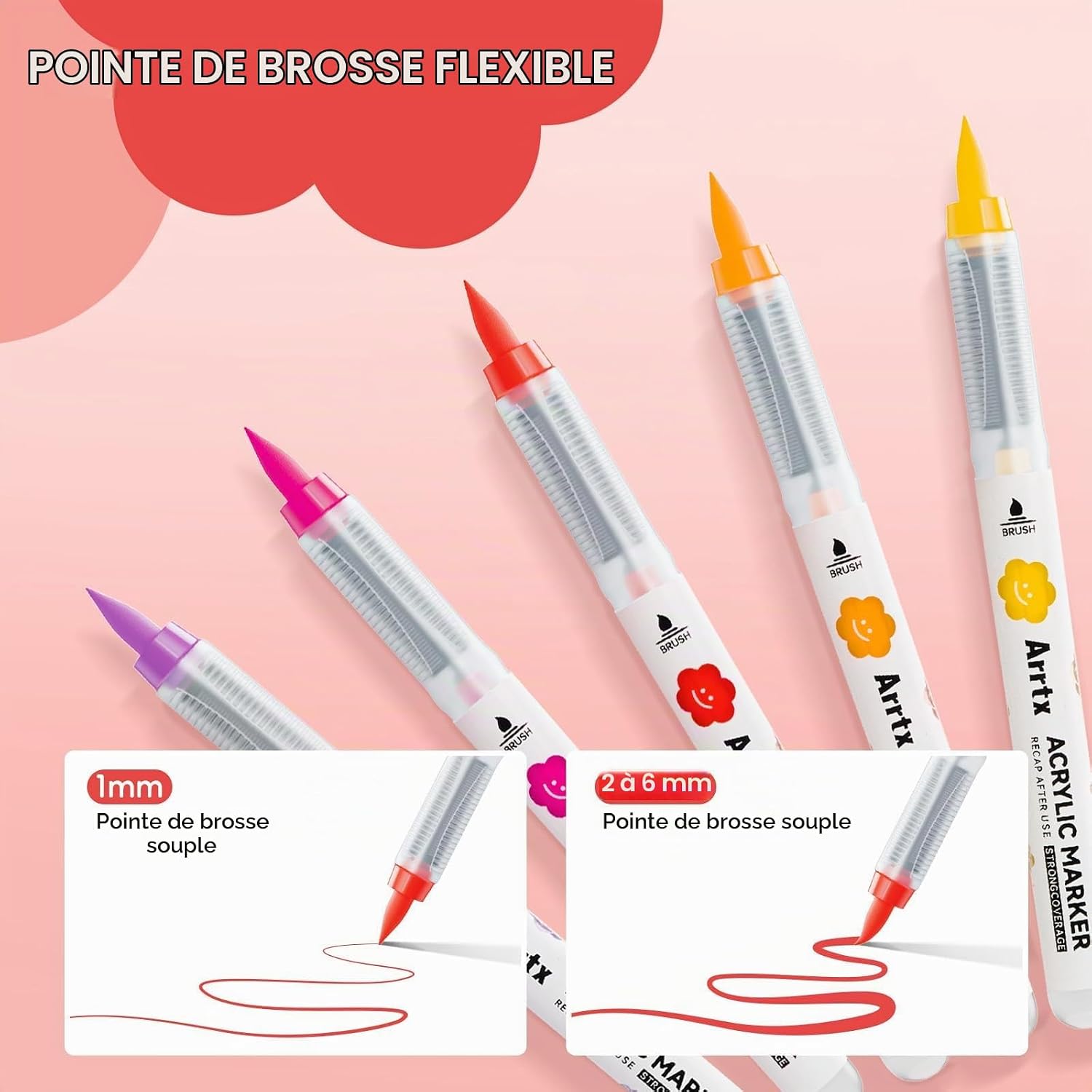 Thumbnail 5 de Arrtx acrylstiften, set van 60 kleuren met penseelpunt van 1 tot 5 mm