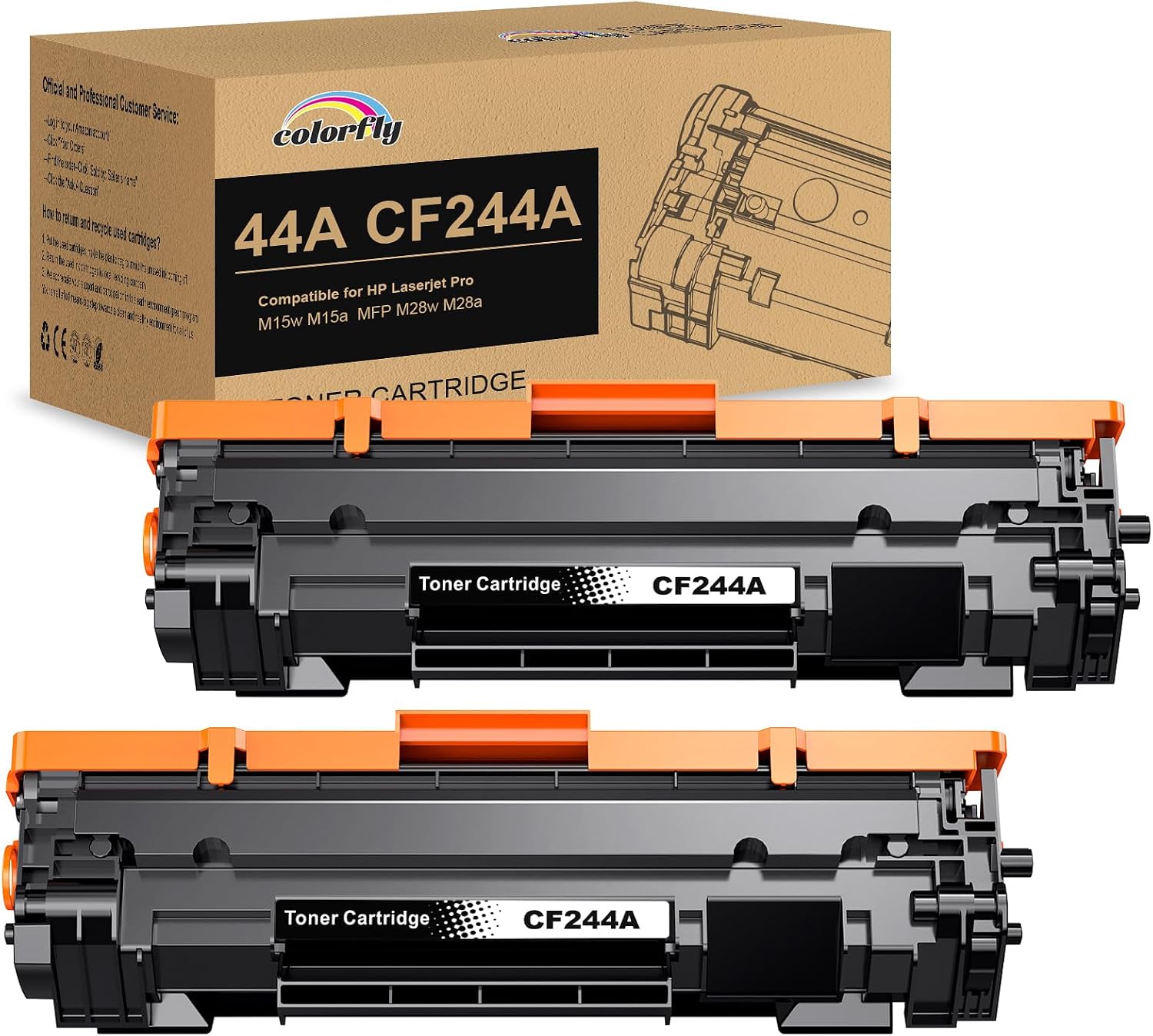 Colorfly 44A CF244A zwarte tonercartridges, set van 2 voor HP LaserJet Pro