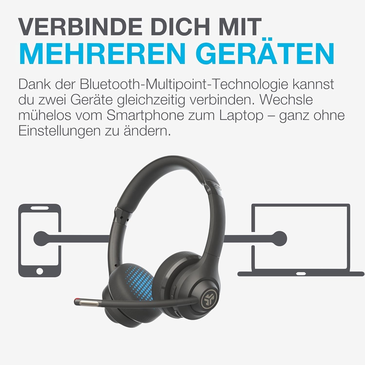 Thumbnail 2 de JLab Go Work 2nd Gen Bluetooth-Headset mit Mikrofon & USB‑C-Dongle (Multipoint, bis 55 Std. Akku)