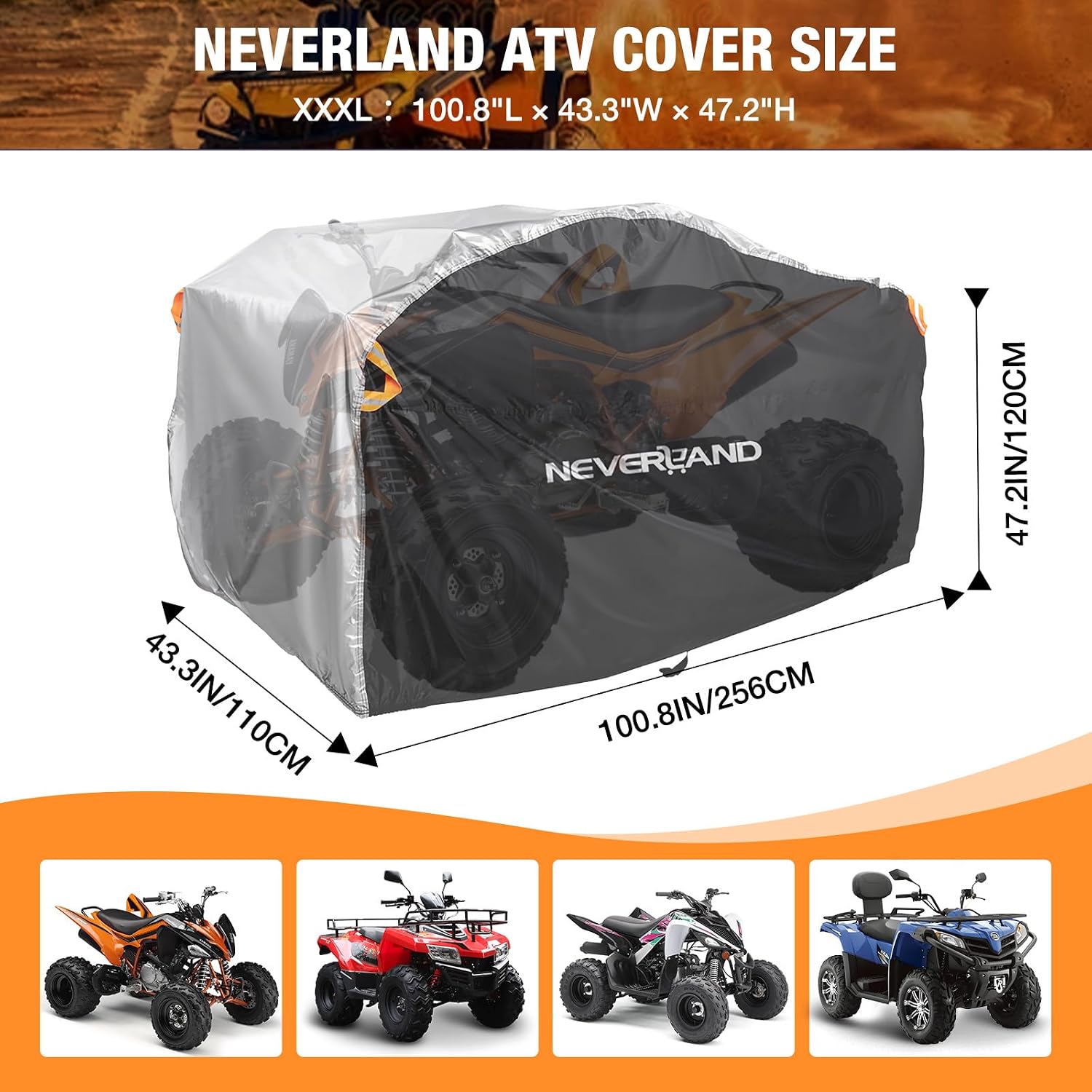 Detalle de Neverland Quad Abdeckplane ATV Abdeckung – wasserdicht, winddicht und wetterfest (256 × 110 × 120 cm)
