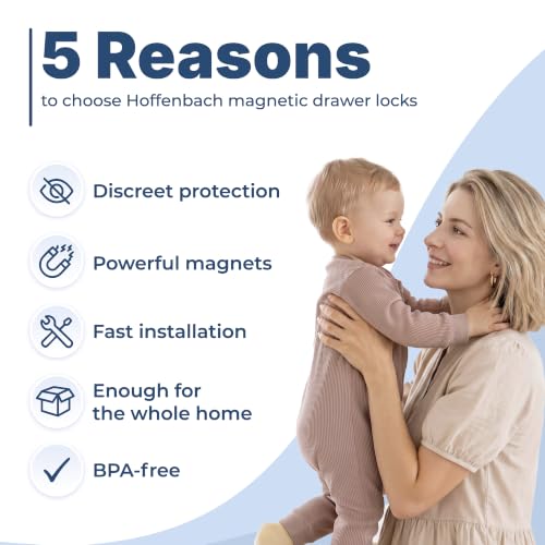 Detalle de Hoffenbach 12 Locks & 3 Keys Magnetic Cupboard Locks – Invisible Baby Proofing for Cabinets and Drawers (White)