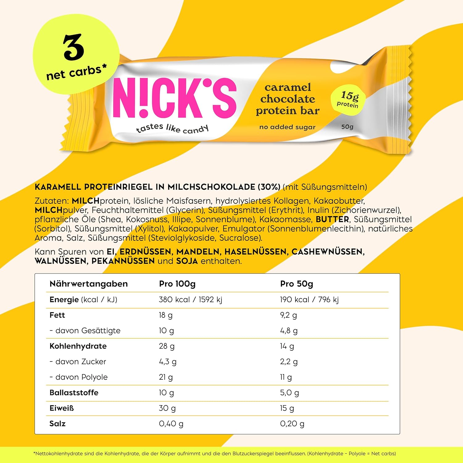 Thumbnail 1 de NICKS Protein Riegel Karamell Schokolade 12×50g 🍫