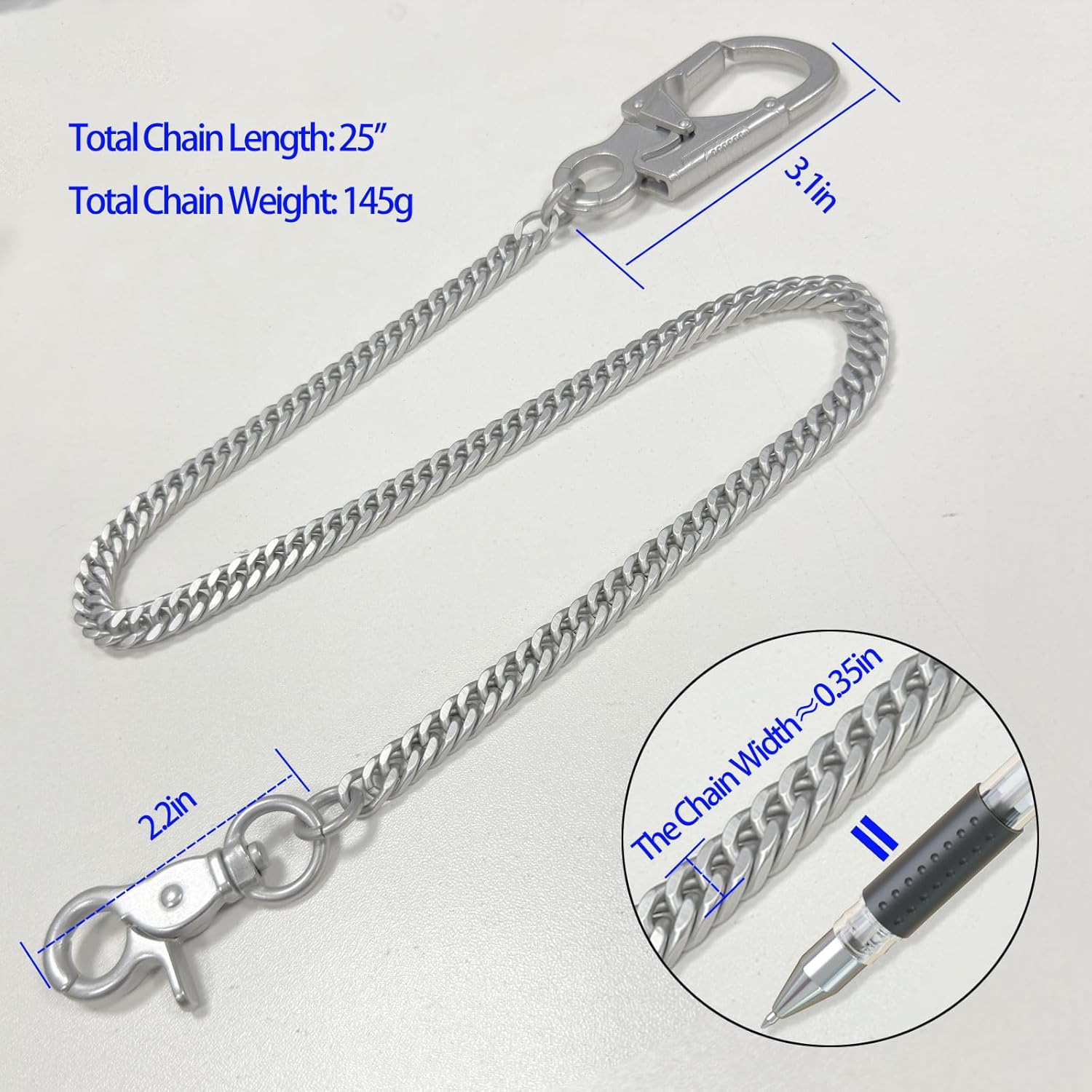 Detalle 2 de Ahiller Men’s Wallet Chain 25" Stainless Steel with Double-Lock Carabiner