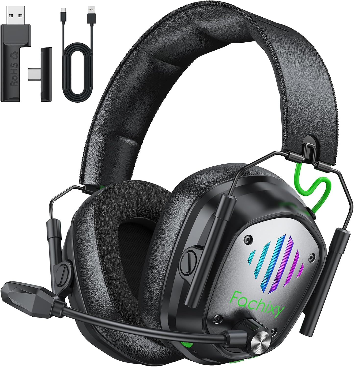 Detalle de Fachixy VK81 Wireless Gaming Headset with 2.4GHz, Bluetooth 5.4 and 60-Hour Battery