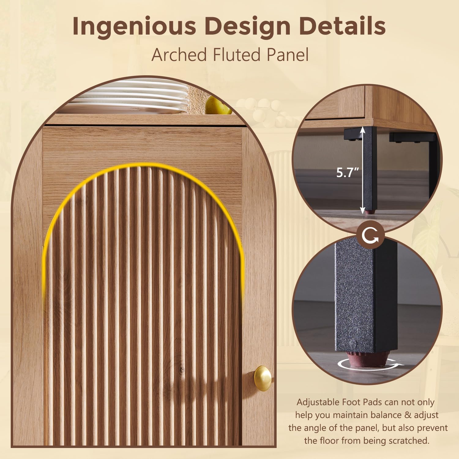 Detalle de IFGET Arched Sideboard Cabinet, 92.63 inches