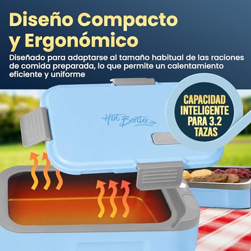 Detalle de Hot Bento PLUS: Fiambrera Eléctrica Portátil y Autocalentable (994 ml) para Trabajo, Colegio y Viajes