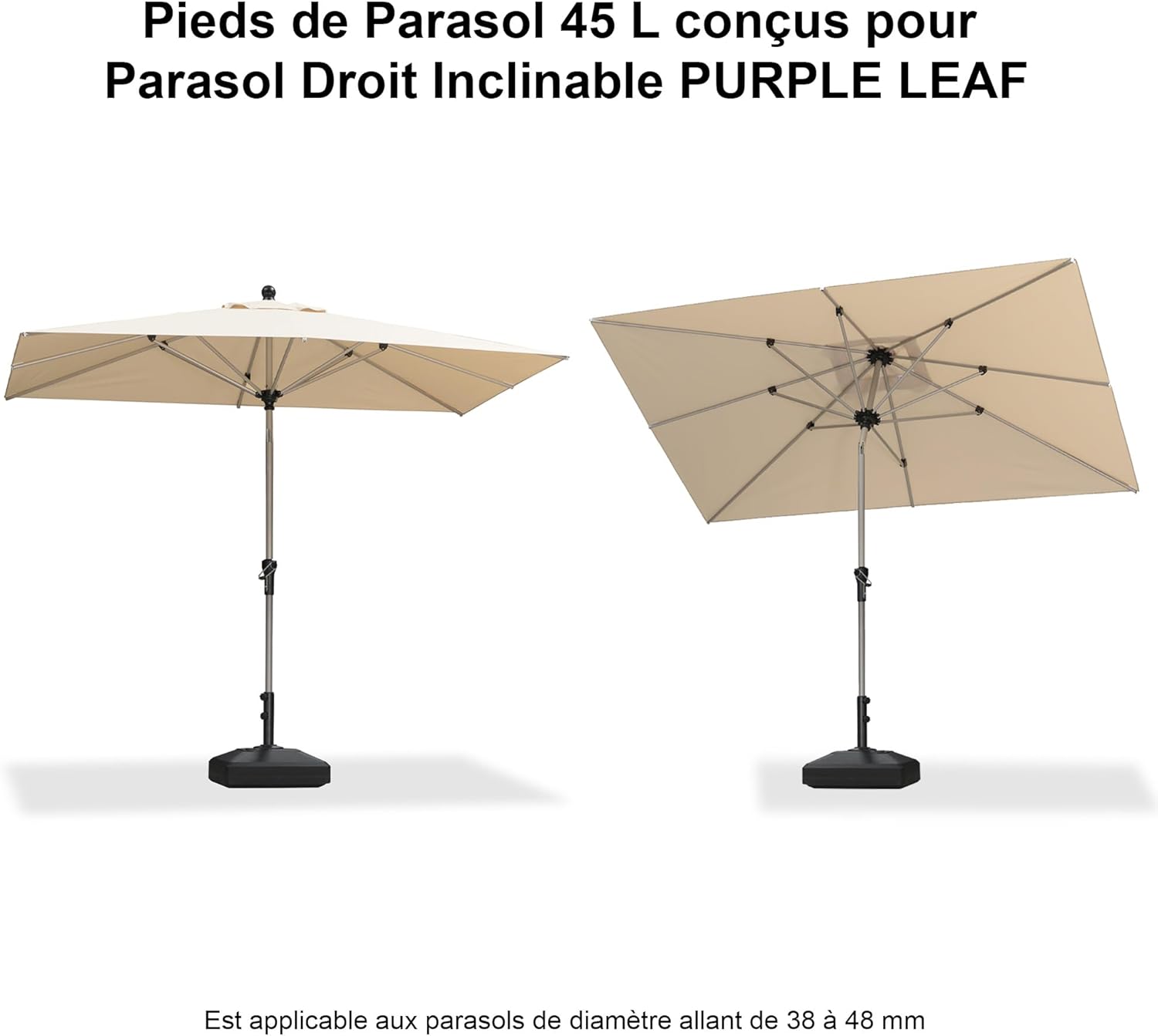 Thumbnail 4 de PURPLE LEAF MLB45: Pied de Parasol avec Roues et Base Remplissable 70 kg – Noir
