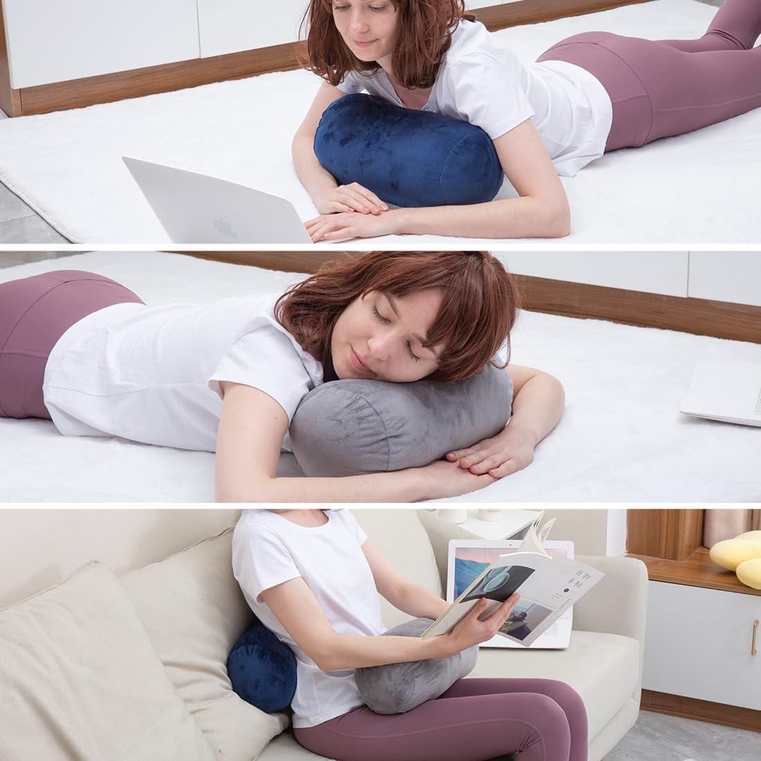 Detalle 2 de AS AWESLING Body Pillow für Erwachsene – rundes Ganzkörper- & Nackenrollen-Kissen mit Bezug (Blau, 33 x 15 cm)