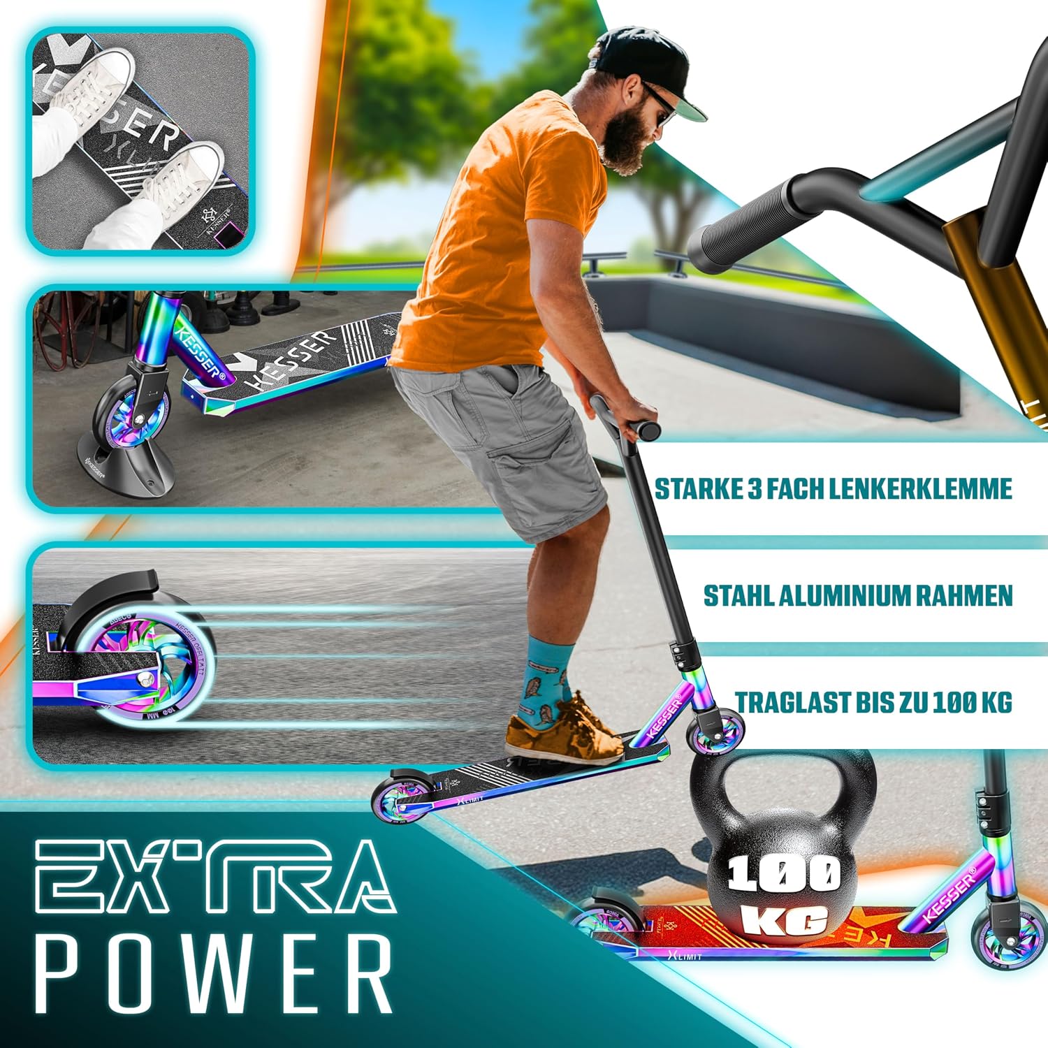 Thumbnail 4 de KESSER® Stunt Scooter X-Limit – 360° Lenkung, 100 kg Traglast, ABEC 9 Kugellager