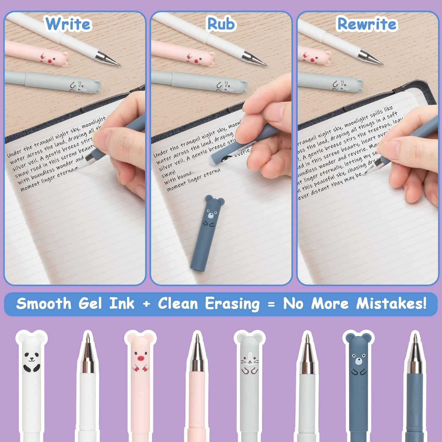 Thumbnail 1 de Mutsitaz stylos effaçables 8 pièces, 24 recharges ✏️