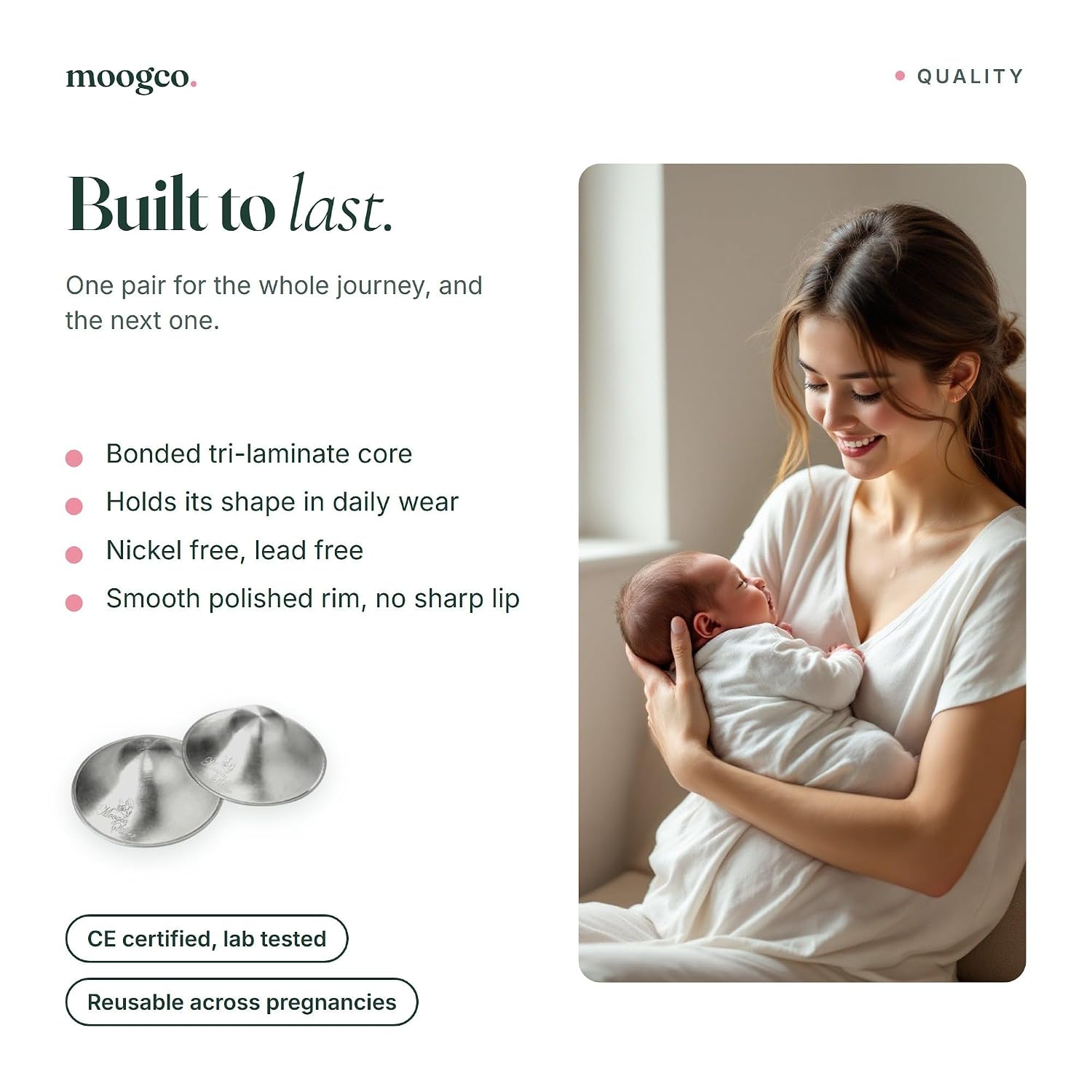 Detalle de MOOGCO mo-01 Silver Nursing Cups, 999k Tri-Laminate, Regular, Set of 2