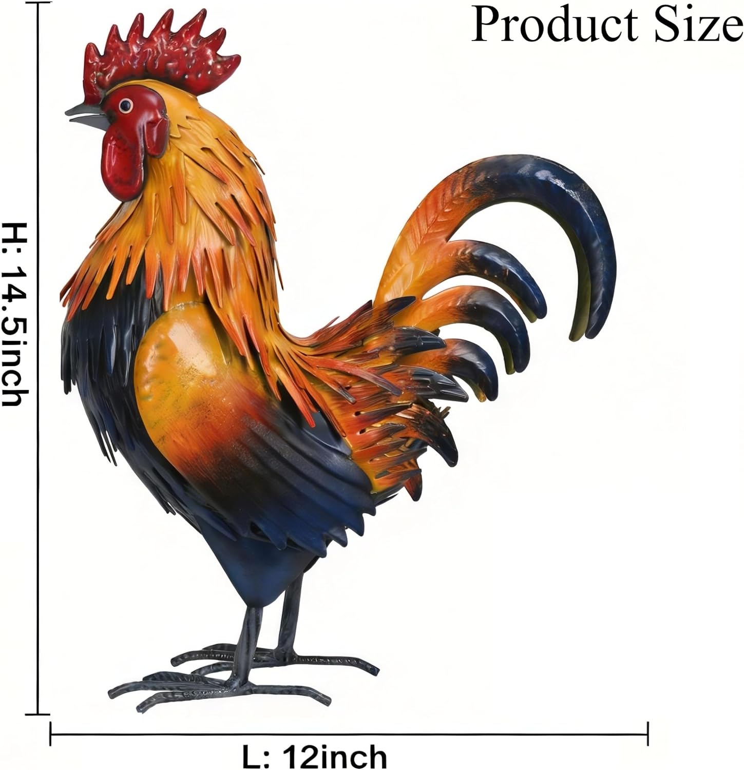 Detalle 2 de Ratuor Metal Rooster Garden Statue, Brown Outdoor Decor, 12 x 5 x 14.5 Inches