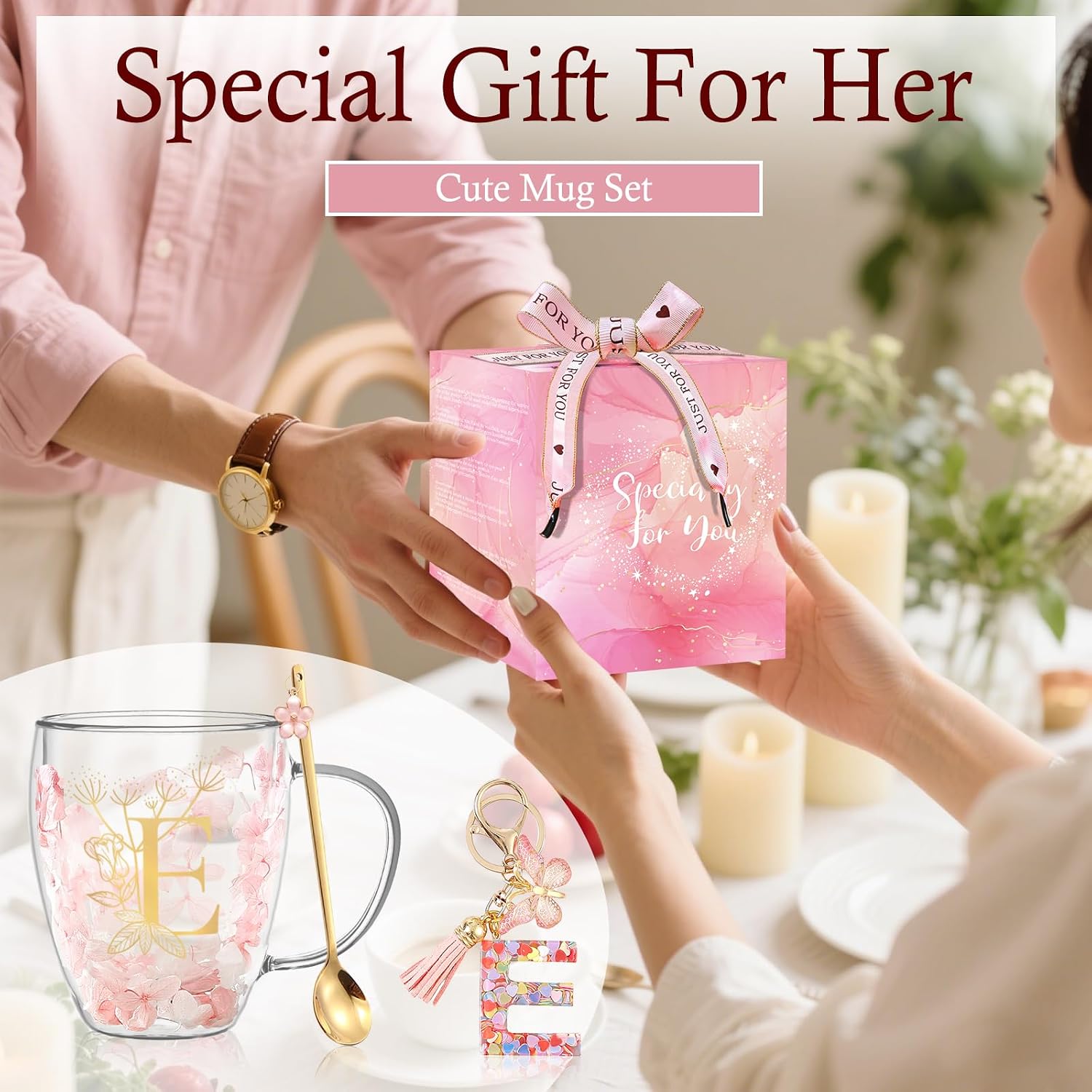 Thumbnail 6 de Gifts for Women Glass Coffee Mugs – Personalised Double-Walled Pink Floral Cup