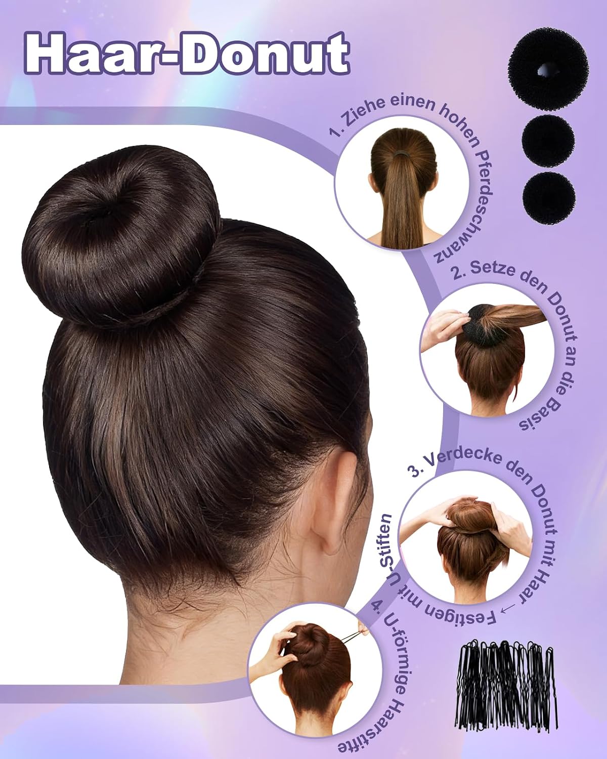 Detalle de Oiomniv Haarstyling-Tools Set für Damen – All-in-One DIY Flecht- & Dutt-Set für Zöpfe, Twists und Pferdeschwänze (Schwarz 1)