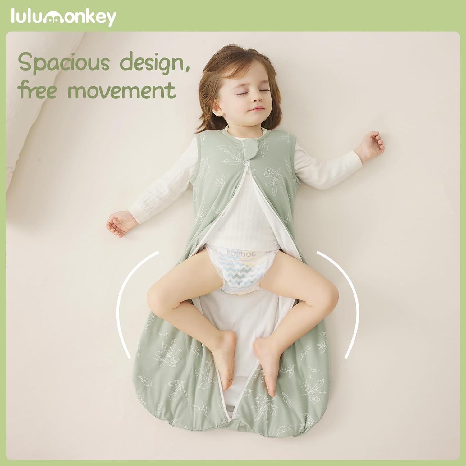 Thumbnail 4 de LULUMONKEY Baby Sleeping Bag 1.5 Tog 6-18 Months – 100% Cotton Leaves Sleep Sack