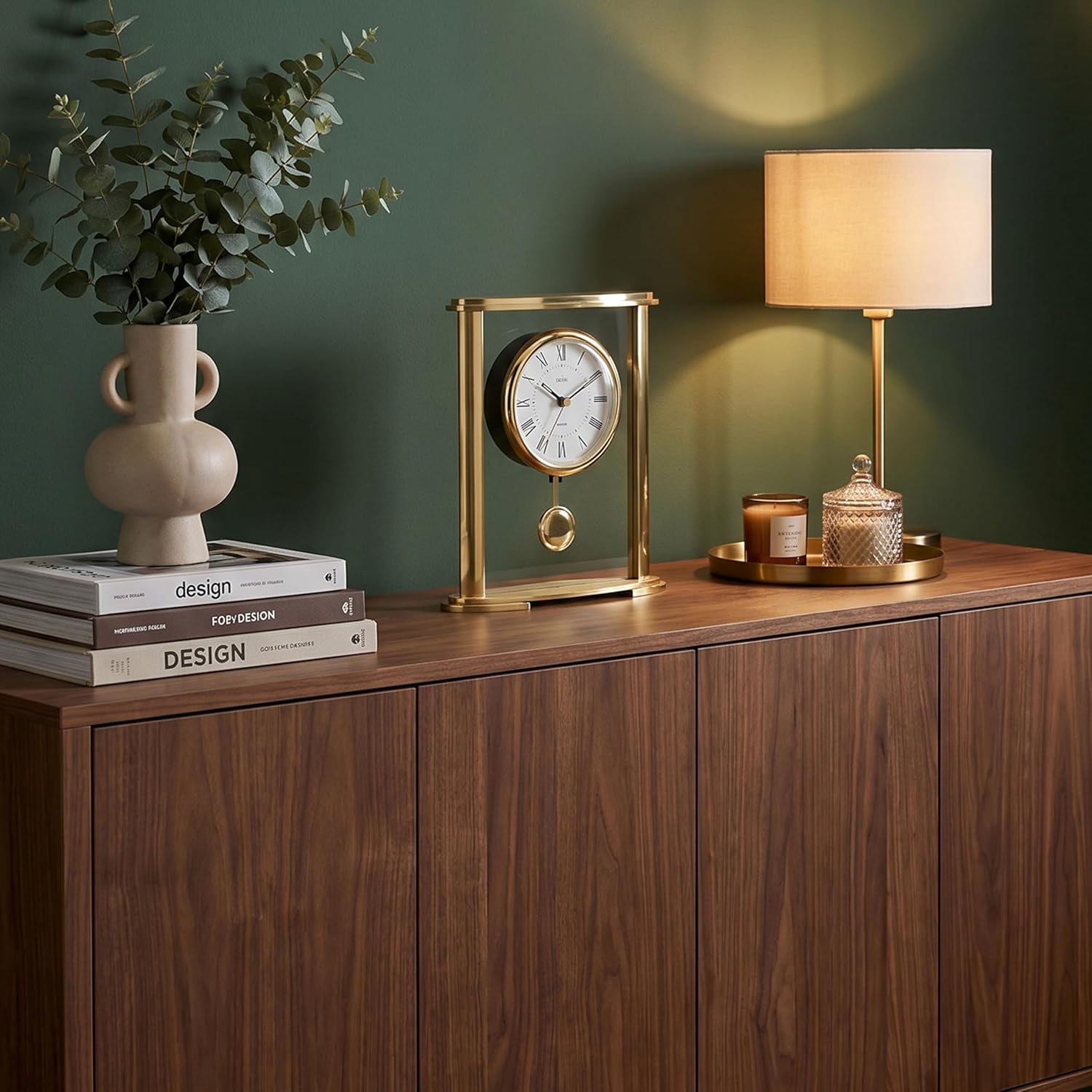 Detalle de Acctim Welwyn Pendulum Mantel Clock: Polished Gold Effect with Floating Glass Dial