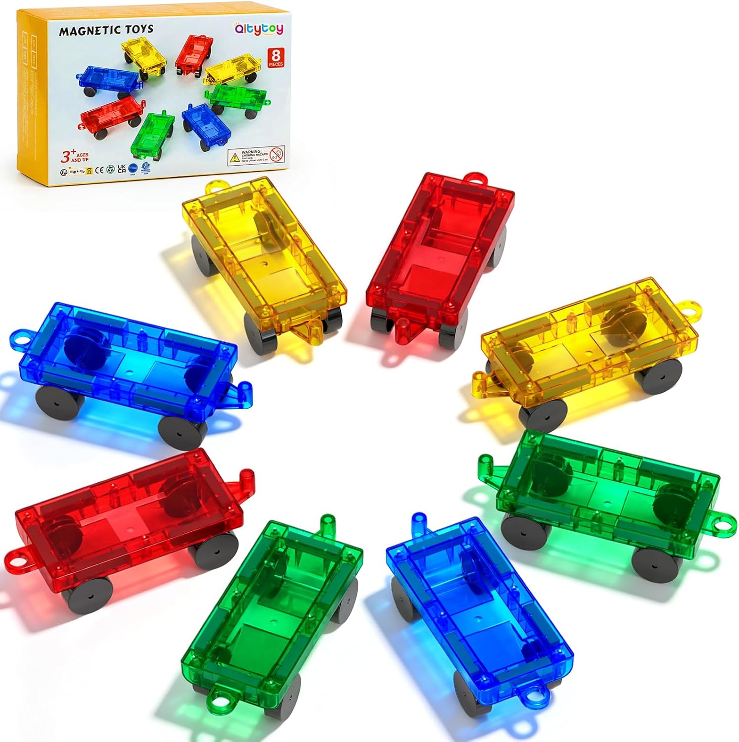 Detalle de Qltytoy 8PCS Magnetic Tiles Mini Cars Set — Portable STEM Play for Kids