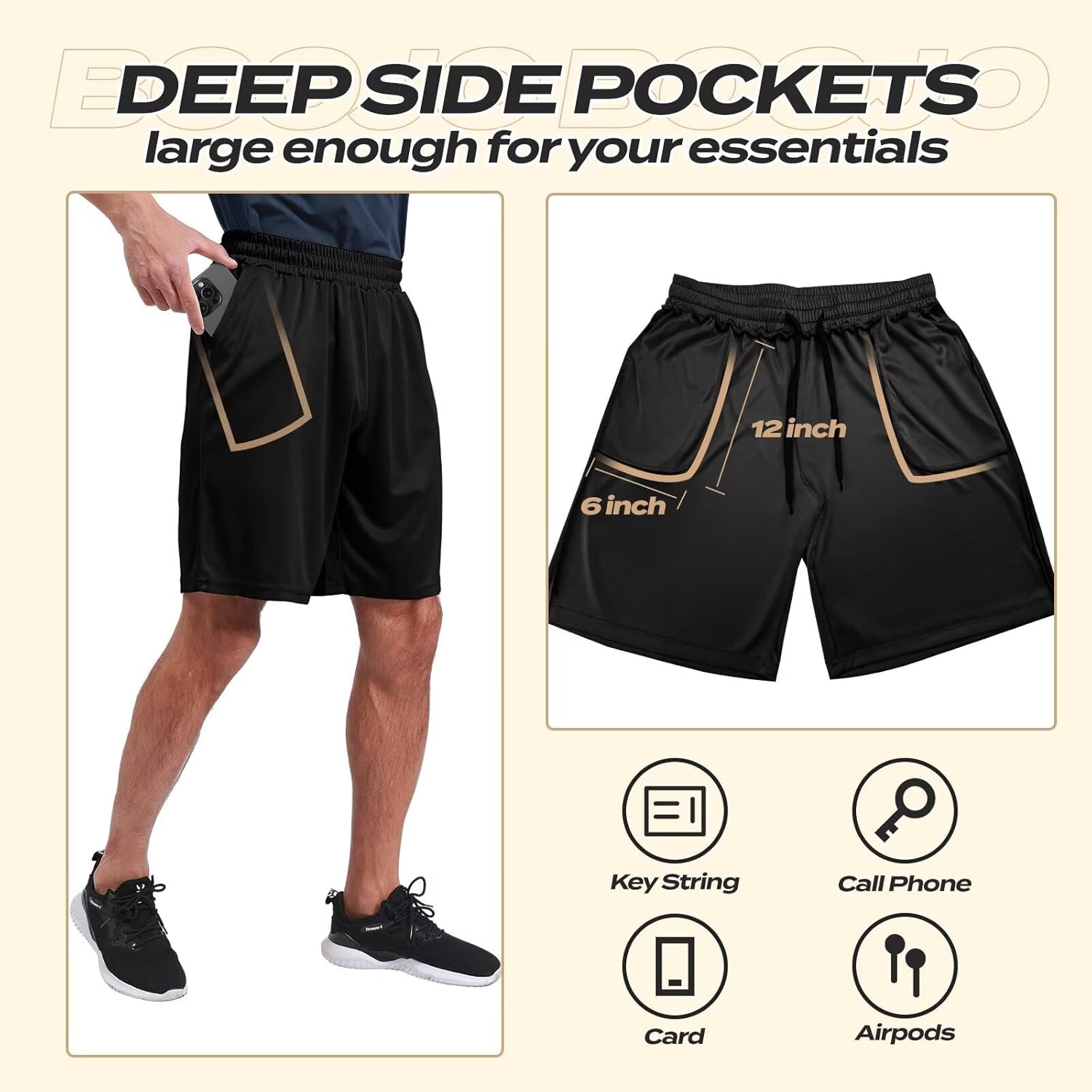Thumbnail 4 de BOOJO 5 Pack Gym Shorts for Men with Pockets – Breathable, Moisture-Wicking Training Shorts (S–4XL)