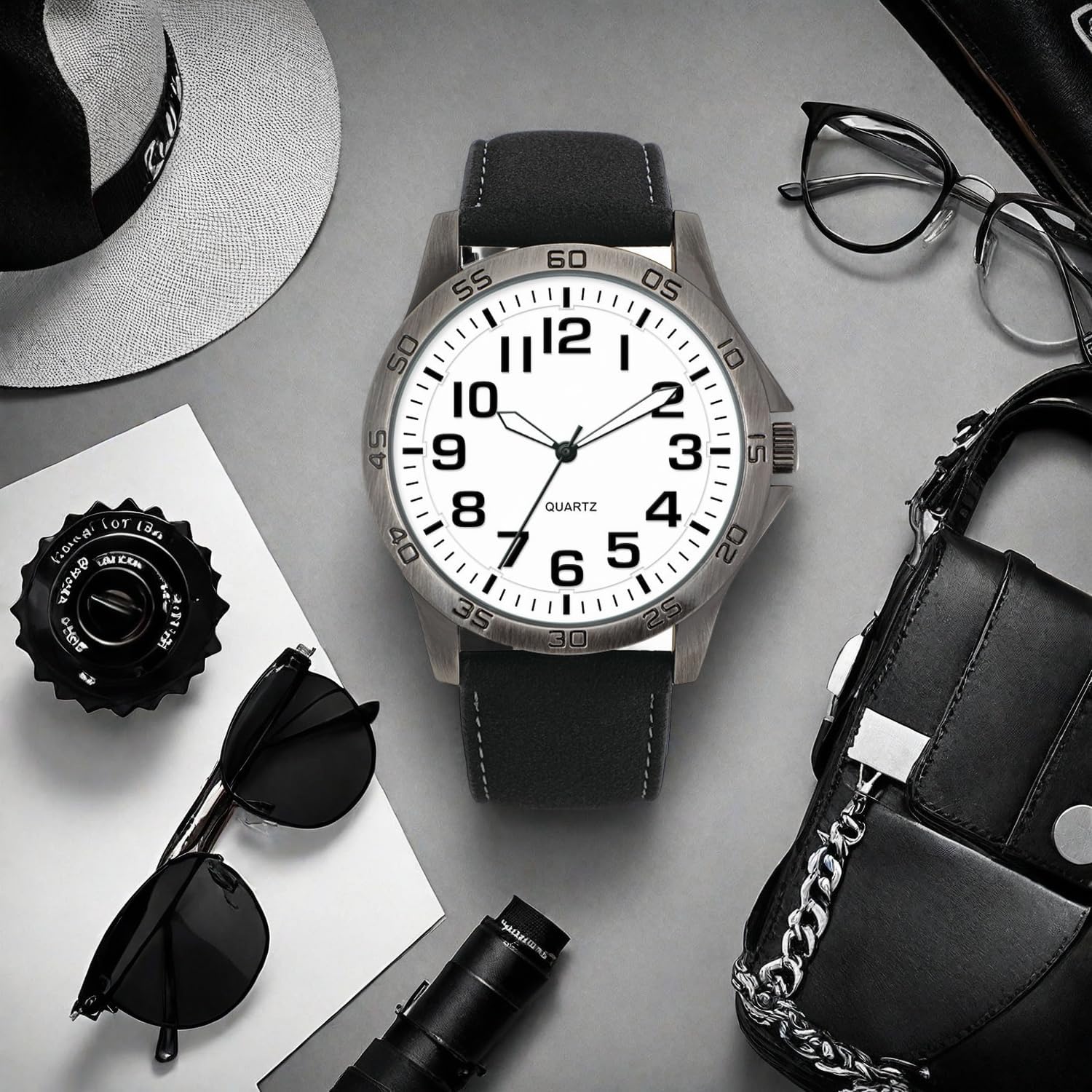 Thumbnail 4 de NUOVO Herren Analog-Quarzuhr mit weißem Zifferblatt (Silikon- oder Lederarmband)