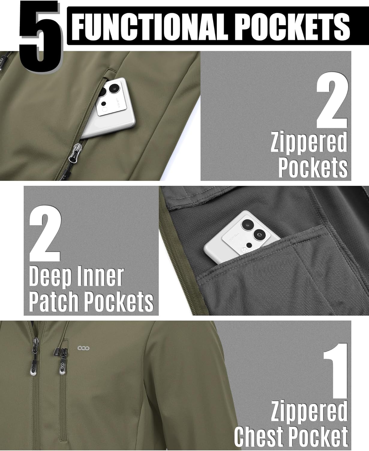 Thumbnail 5 de 33,000ft Herren Softshelljacke mit Kapuze – winddicht, wasserabweisend und atmungsaktive Übergangsjacke